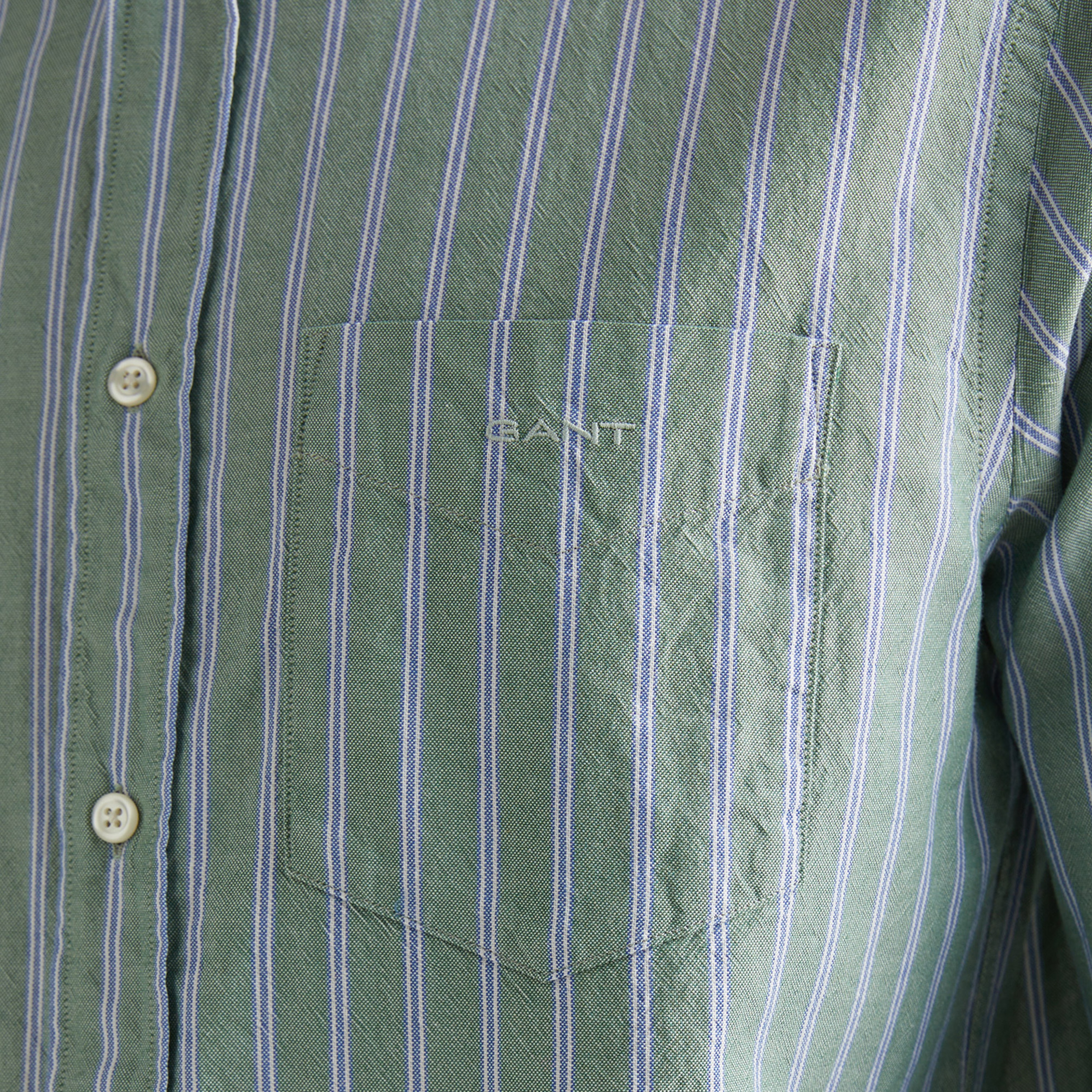 GANT Erkek Yeşil Regular Fit Düğmeli Yaka Çizgili Oxford Gömlek