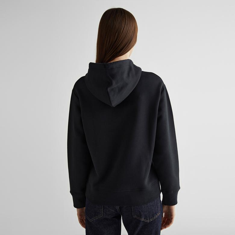 GANT Kadın Siyah Relaxed Fit Kapüşonlu Logolu Sweatshirt