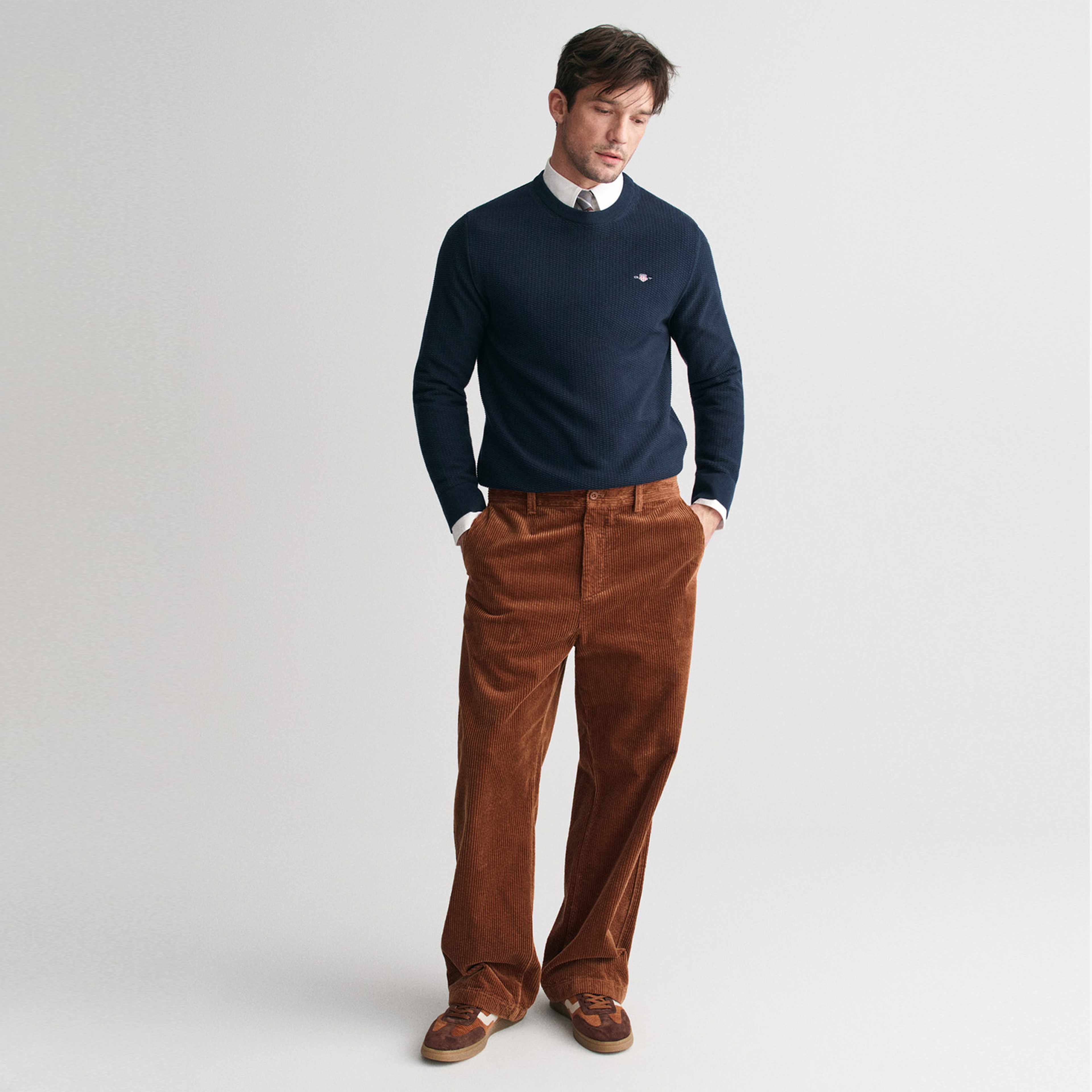 GANT Erkek Lacivert Regular Fit Bisiklet Yaka Kazak