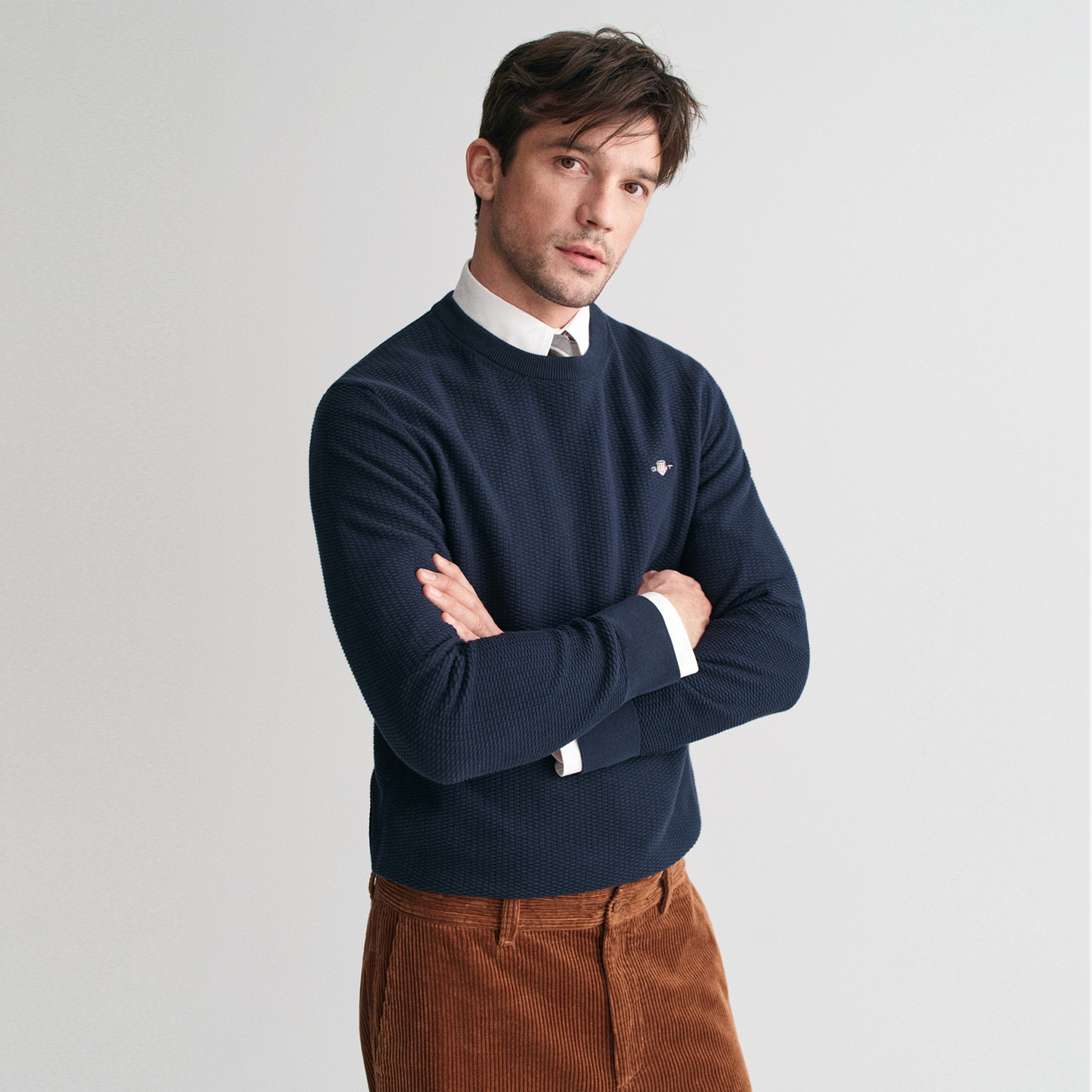 GANT Erkek Lacivert Regular Fit Bisiklet Yaka Kazak