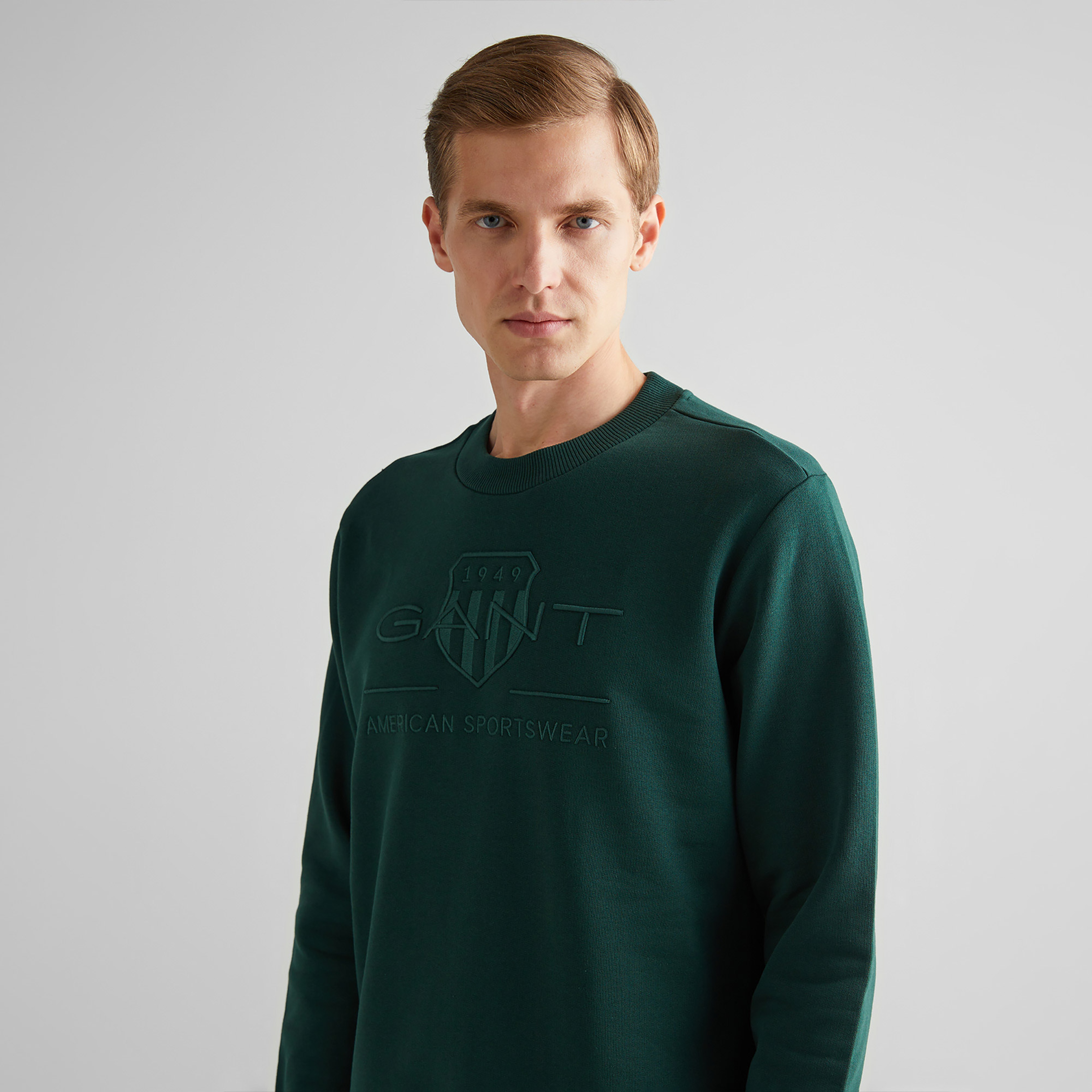 GANT Erkek Yeşil Regular Fit Bisiklet Yaka Logolu Sweatshirt