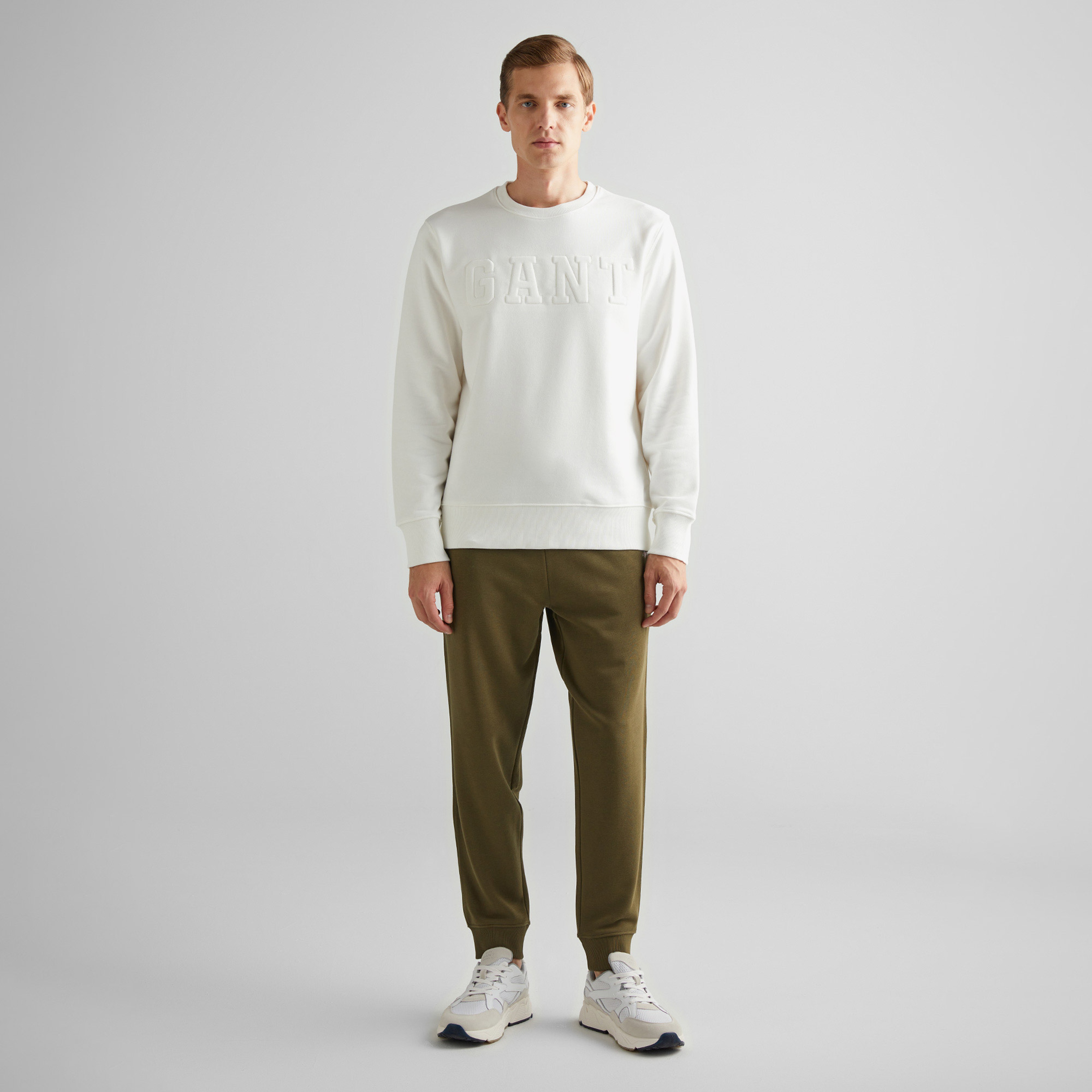 GANT Erkek Krem Regular Fit Bisiklet Yaka Logolu Sweatshirt