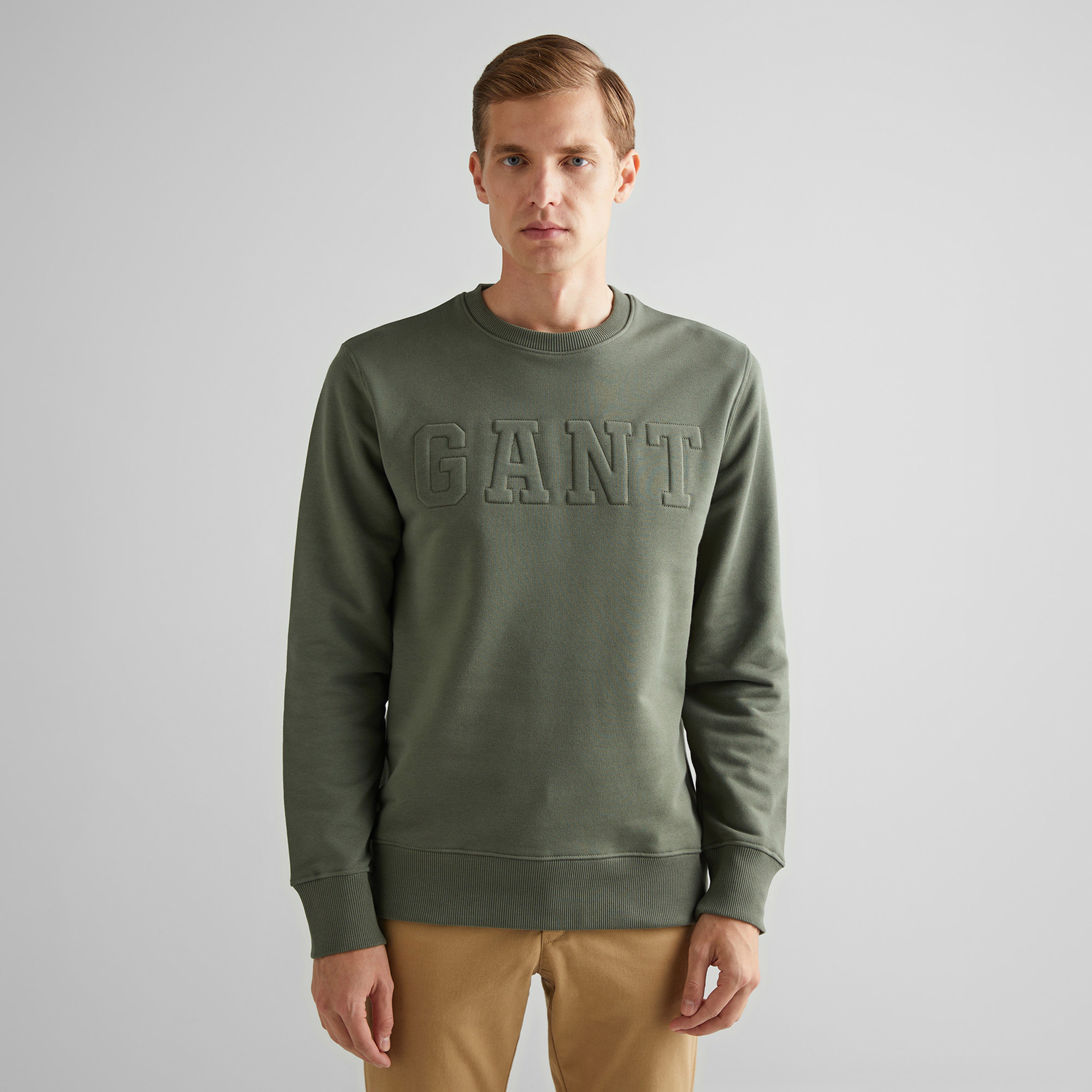 GANT Erkek Yeşil Regular Fit Bisiklet Yaka Logolu Sweatshirt