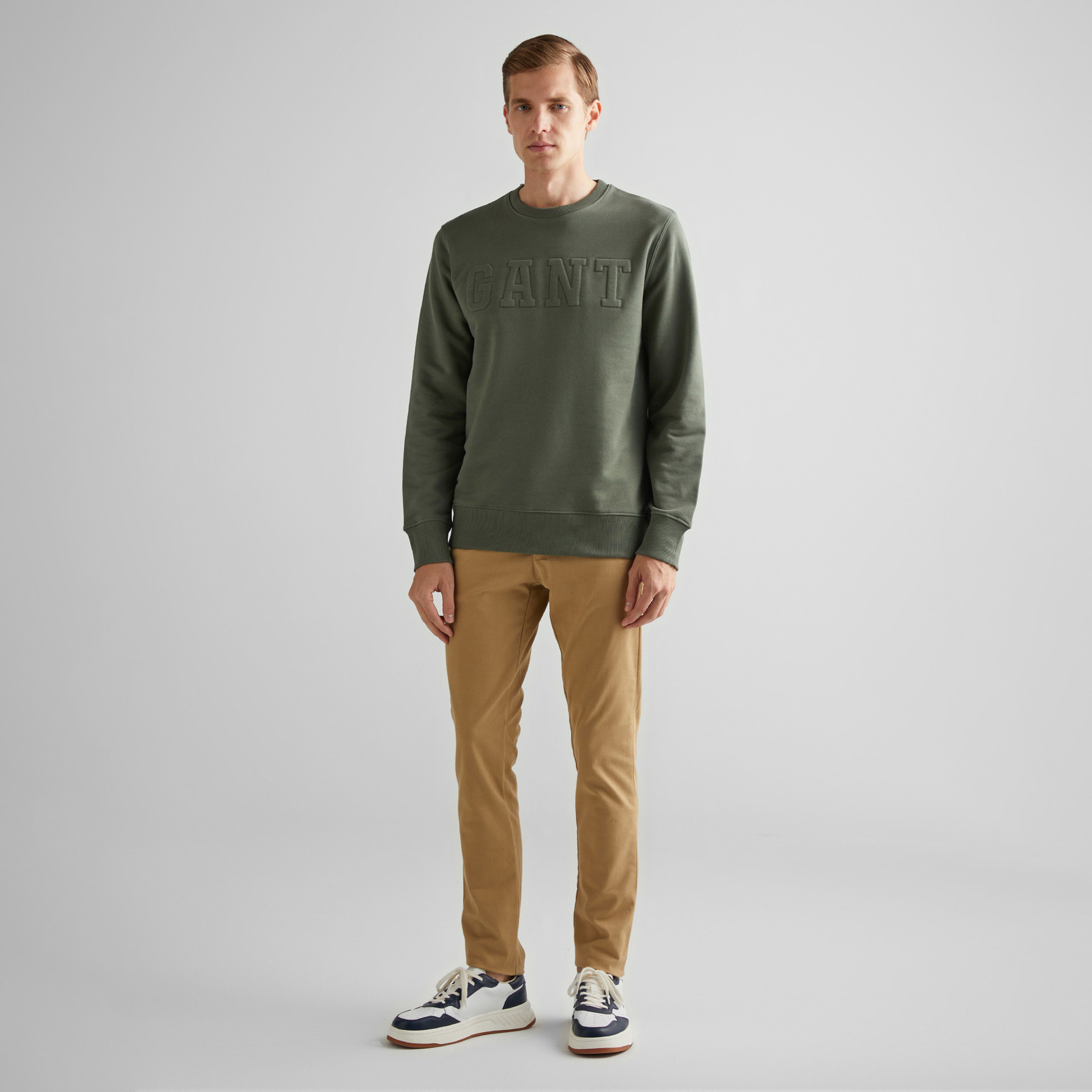 GANT Erkek Yeşil Regular Fit Bisiklet Yaka Logolu Sweatshirt