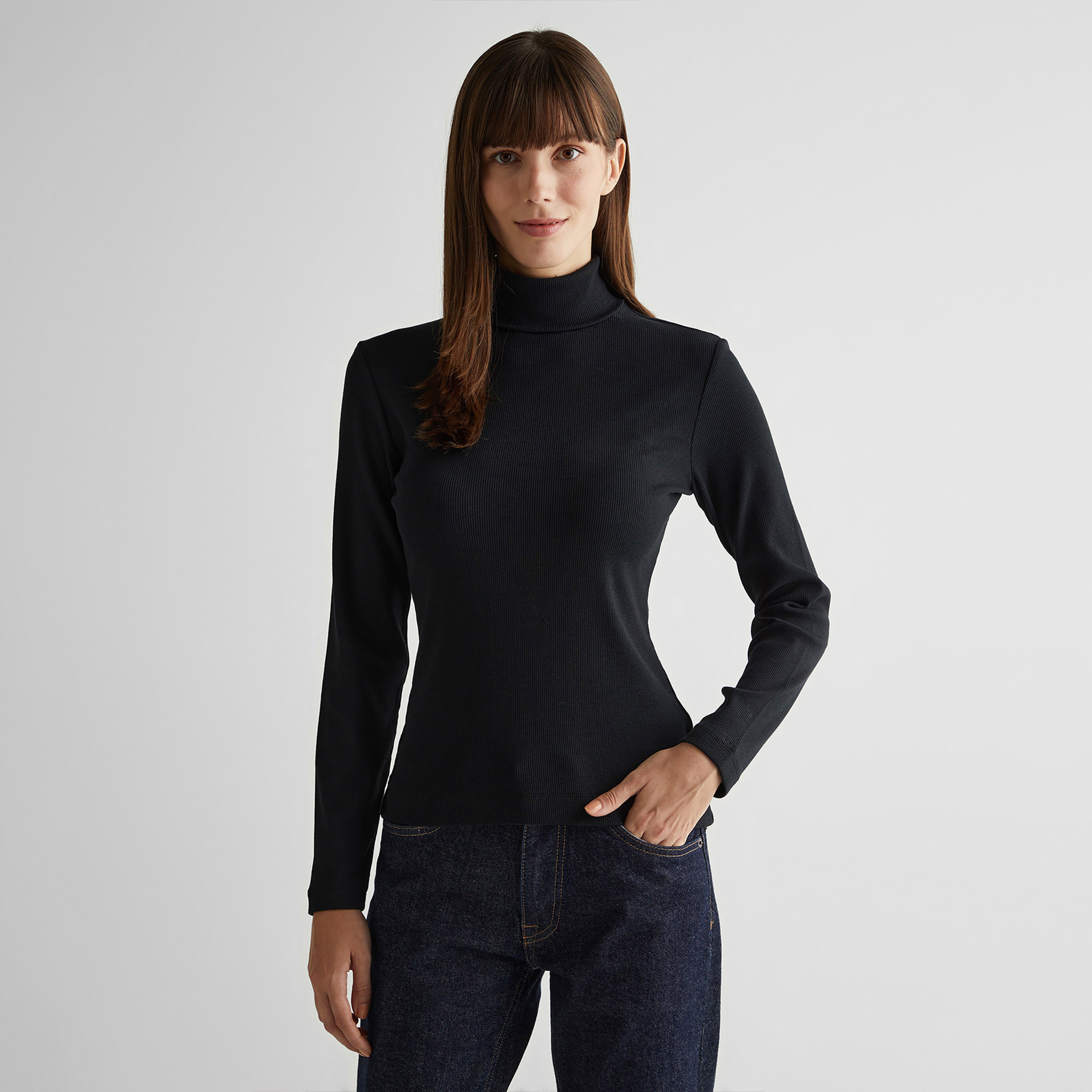 GANT Kadın Siyah Regular Fit Boğazlı Yaka T-Shirt