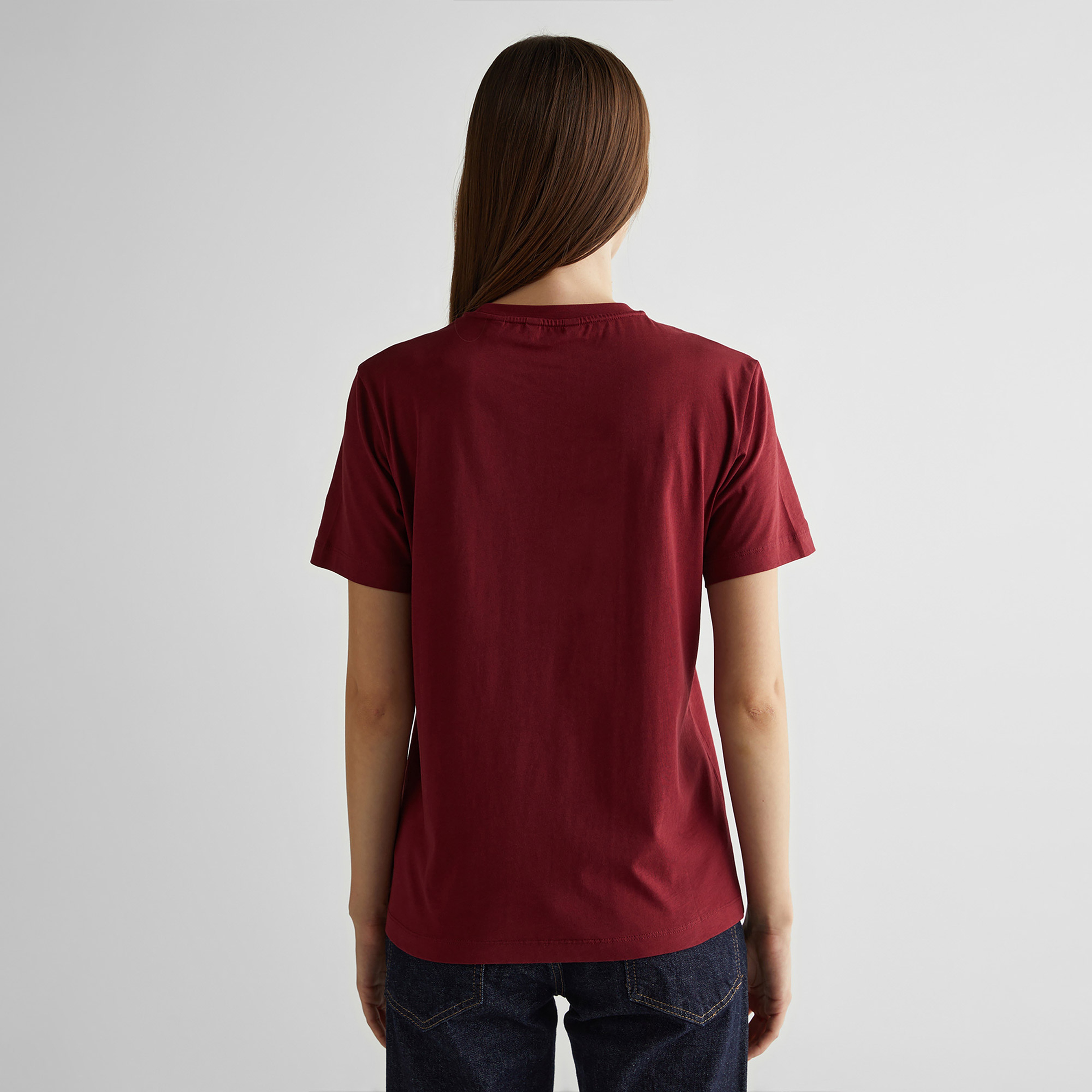 GANT Kadın Bordo Regular Fit Bisiklet Yaka Logolu T-Shirt