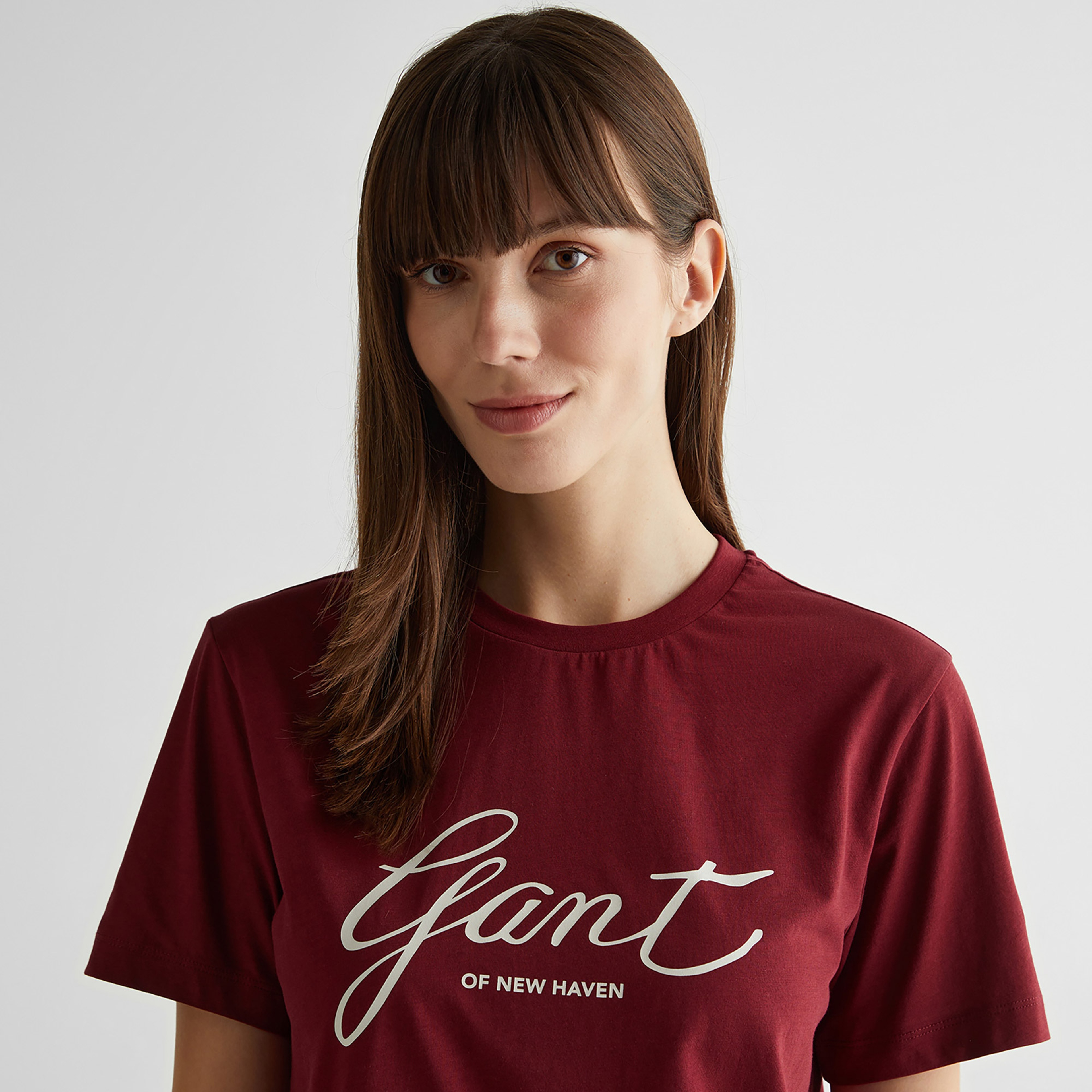 GANT Kadın Bordo Regular Fit Bisiklet Yaka Logolu T-Shirt