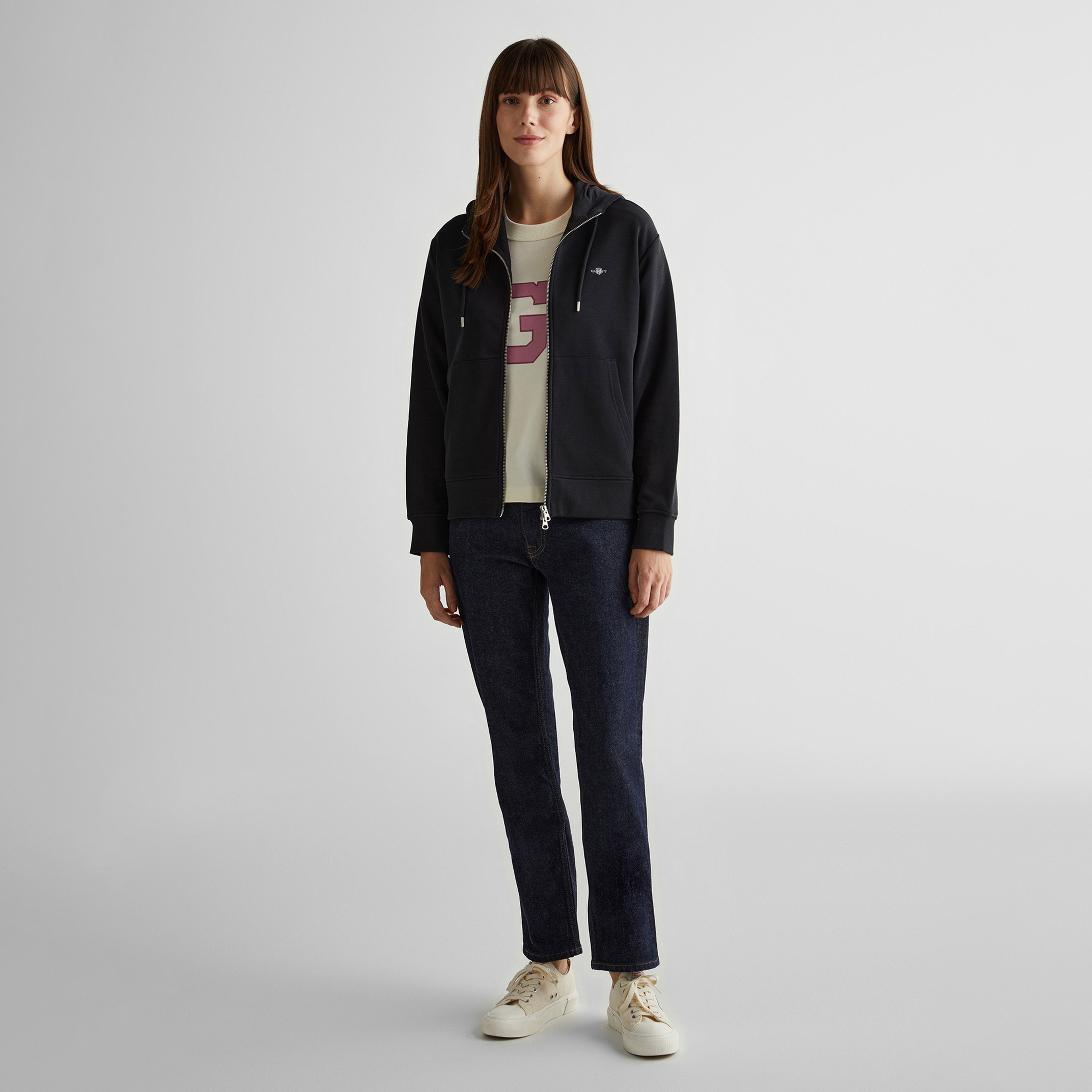 GANT Kadın Siyah Relaxed Fit Kapüşonlu Sweatshirt
