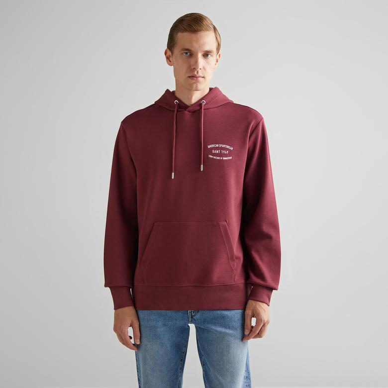 GANT Erkek Bordo Regular Fit Kapüşonlu Logolu Sweatshirt