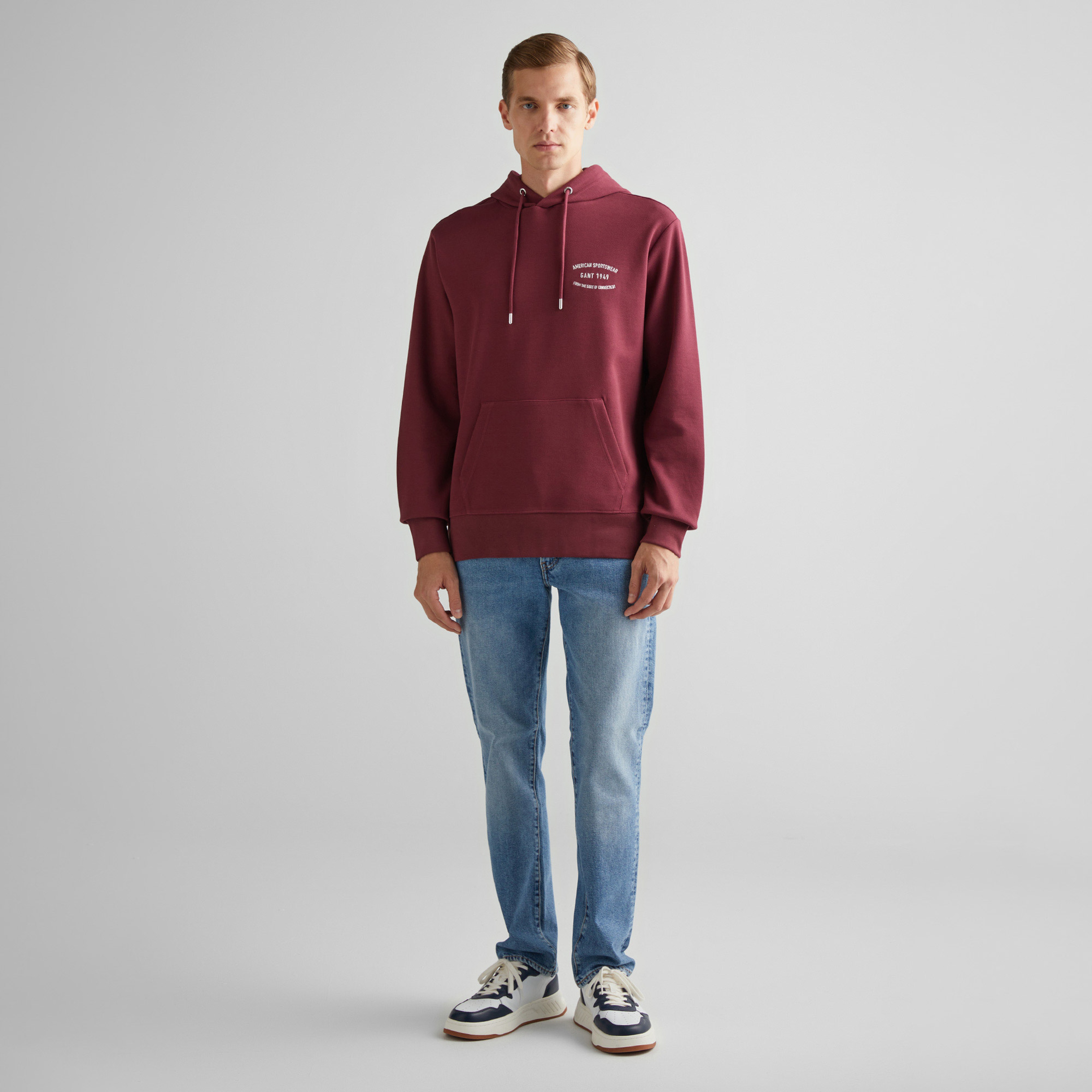 GANT Erkek Bordo Regular Fit Kapüşonlu Logolu Sweatshirt