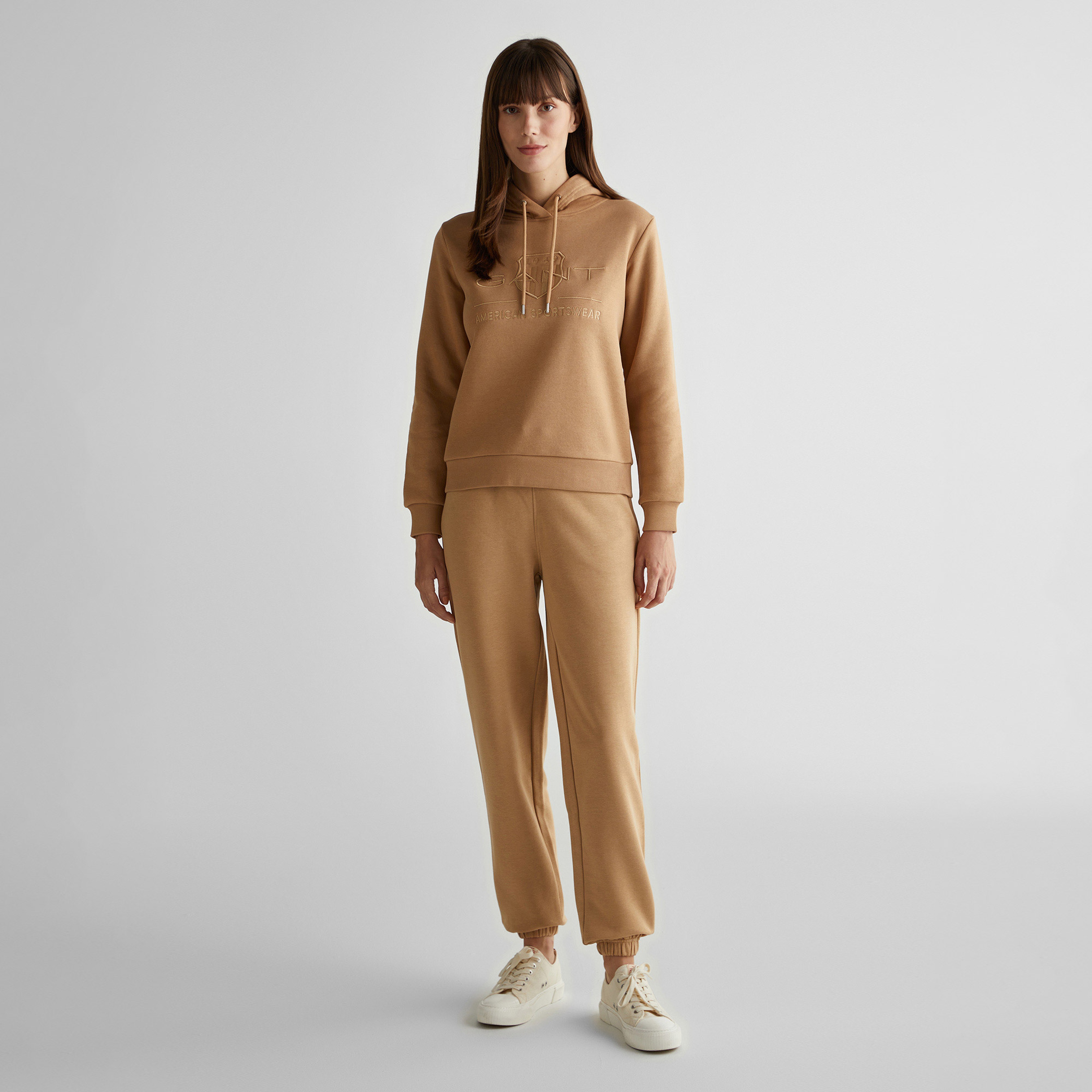 GANT Kadın Kahverengi Regular Fit Kapüşonlu Logolu Sweatshirt