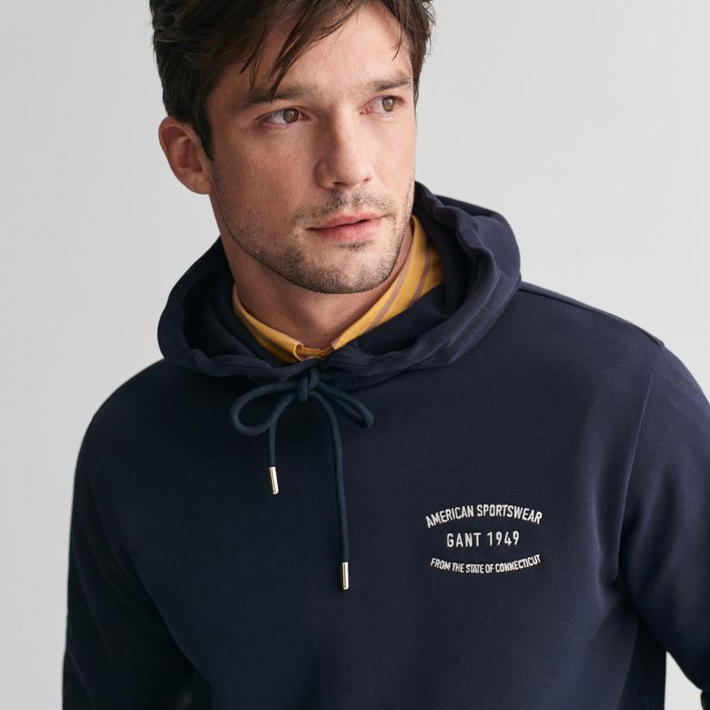 GANT Erkek Lacivert Regular Fit Kapüşonlu Logolu Sweatshirt