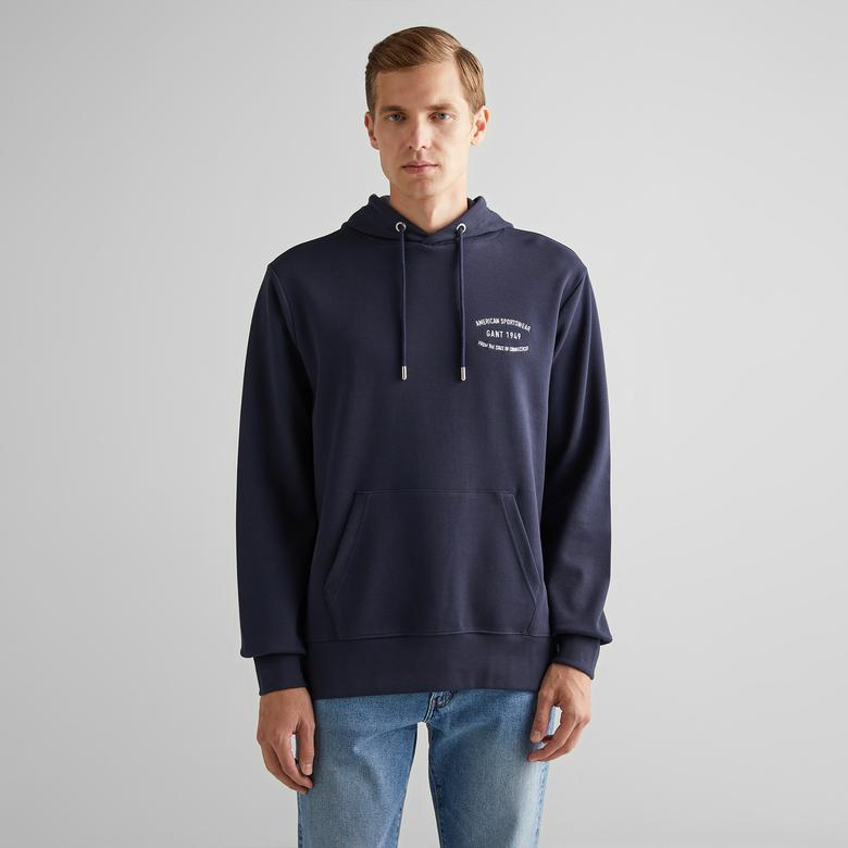 GANT Erkek Lacivert Regular Fit Kapüşonlu Logolu Sweatshirt