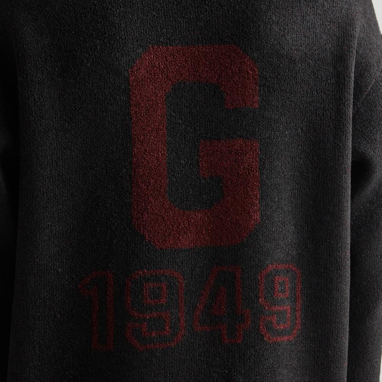 GANT Erkek Siyah Relaxed Fit Bisiklet Yaka Logolu Kazak