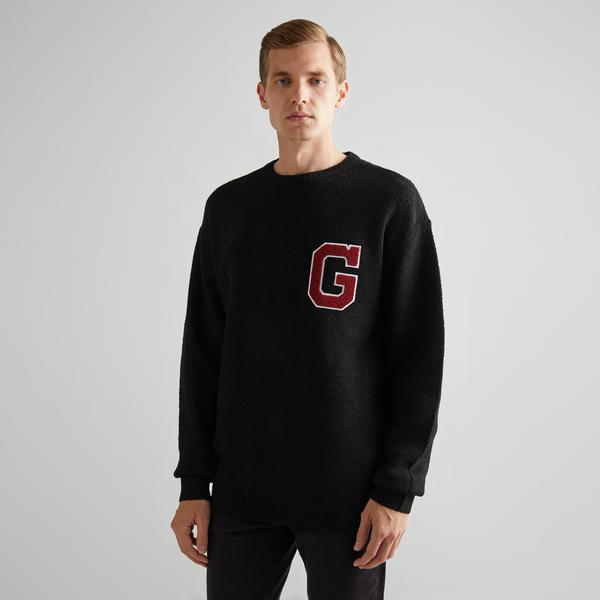 GANT Erkek Siyah Relaxed Fit Bisiklet Yaka Logolu Kazak