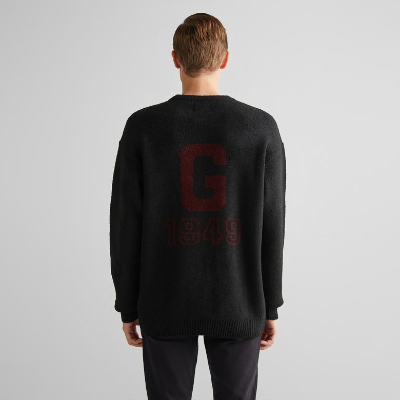 GANT Erkek Siyah Relaxed Fit Bisiklet Yaka Logolu Kazak