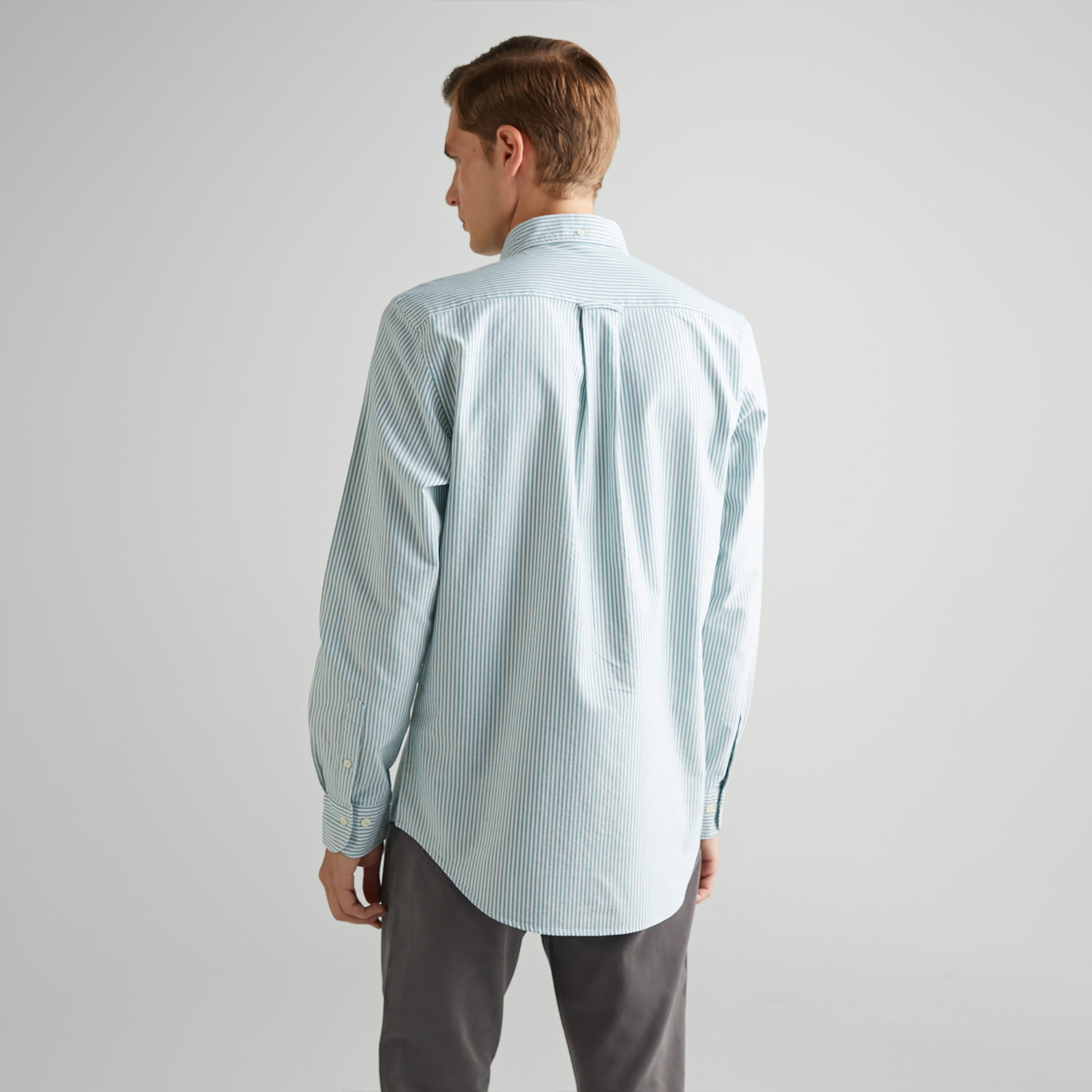 GANT Erkek Yeşil Regular Fit Düğmeli Yaka Çizgili Oxford Gömlek