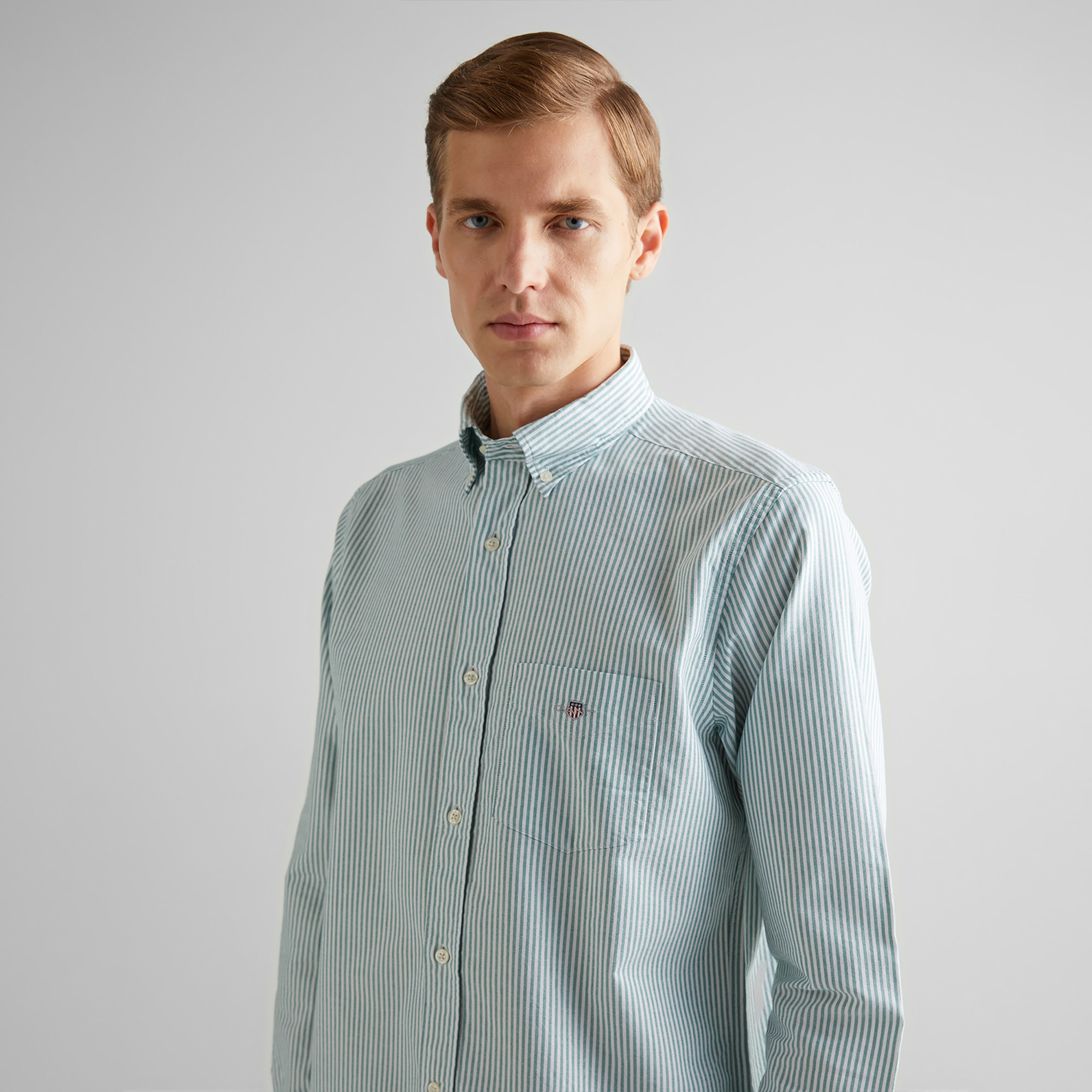 GANT Erkek Yeşil Regular Fit Düğmeli Yaka Çizgili Oxford Gömlek