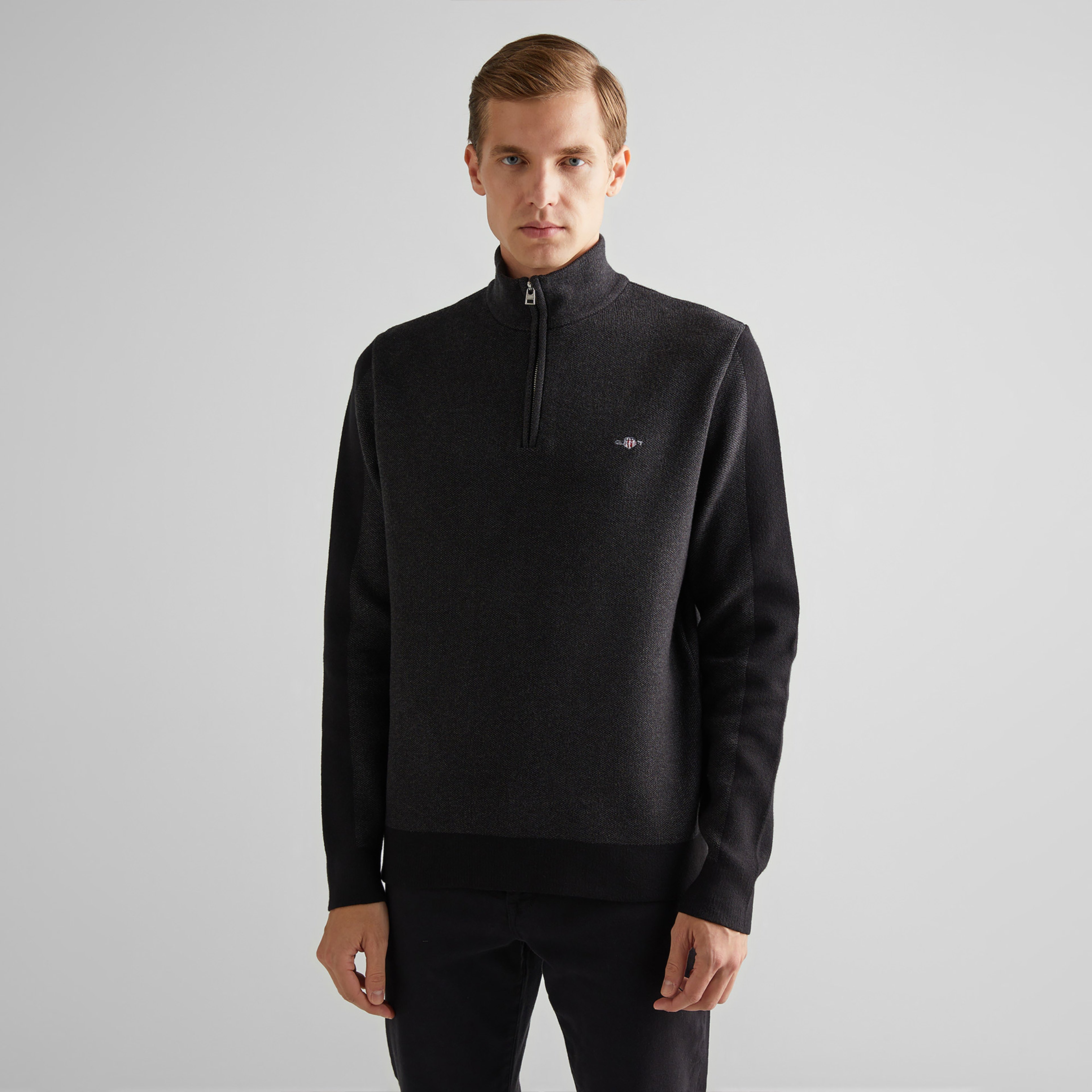 GANT Erkek Siyah Relaxed Fit Yarım Fermuarlı Kazak