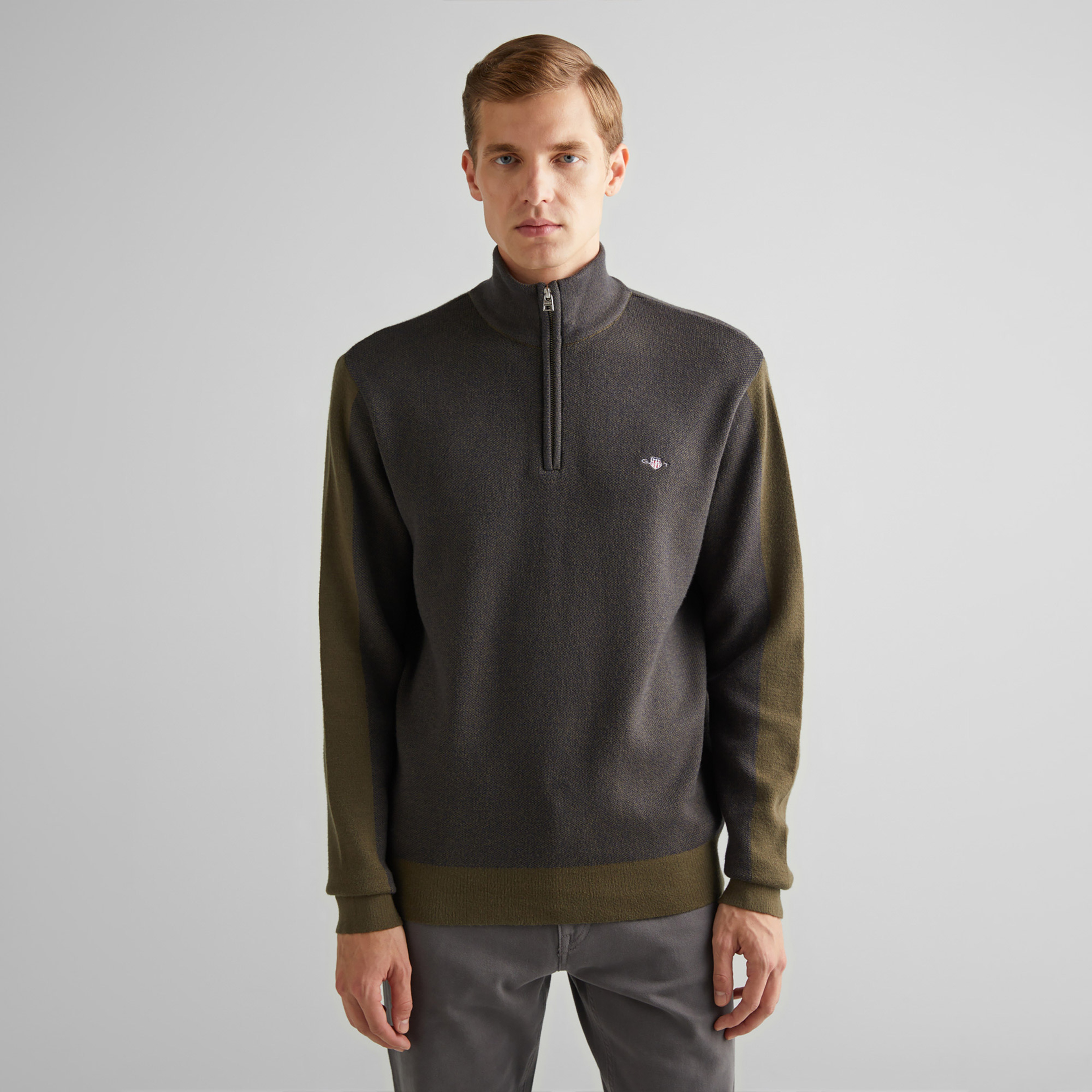 GANT Erkek Yeşil Relaxed Fit Yarım Fermuarlı Kazak