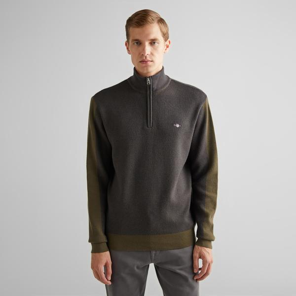 GANT Erkek Yeşil Relaxed Fit Yarım Fermuarlı Kazak