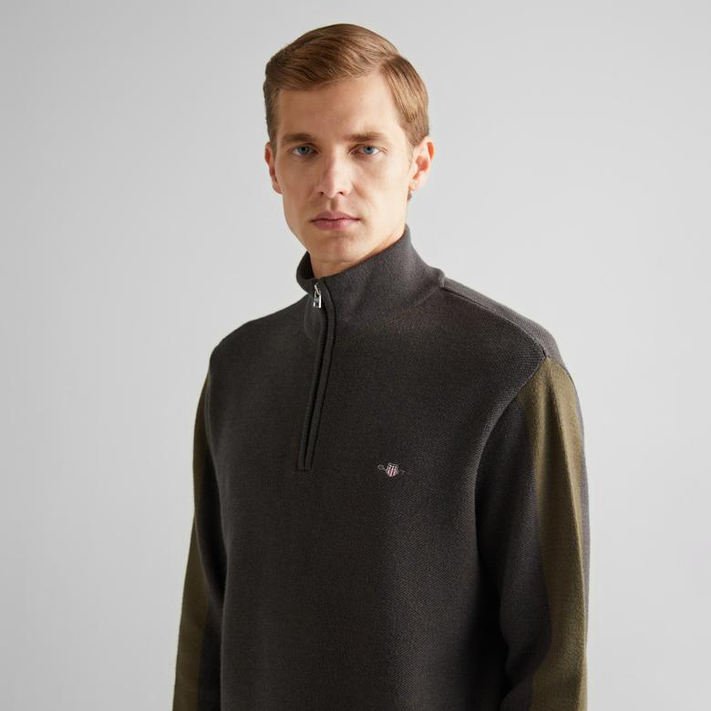 GANT Erkek Yeşil Relaxed Fit Yarım Fermuarlı Kazak