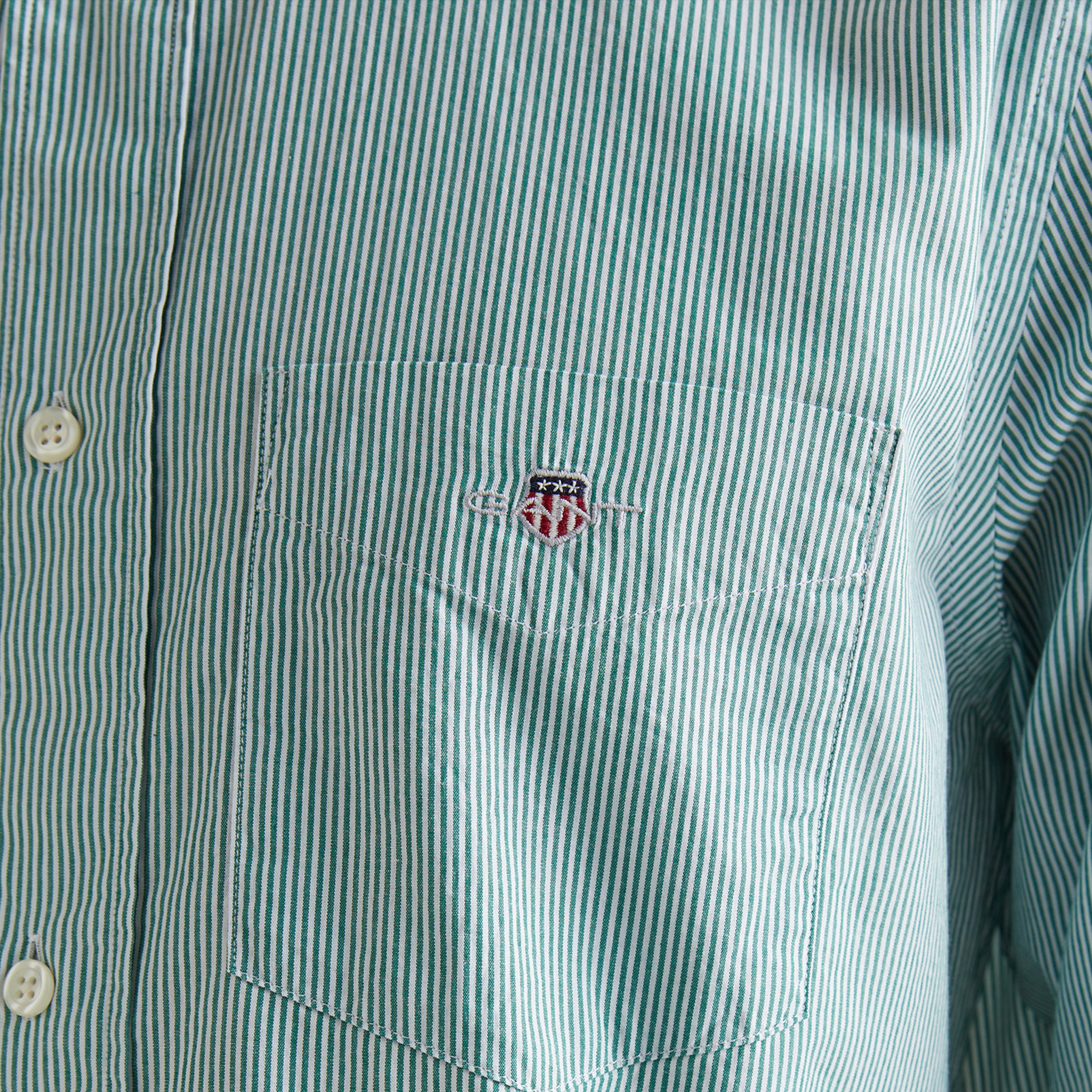 GANT Erkek Yeşil Regular Fit Çizgili Düğmeli Yaka Gömlek