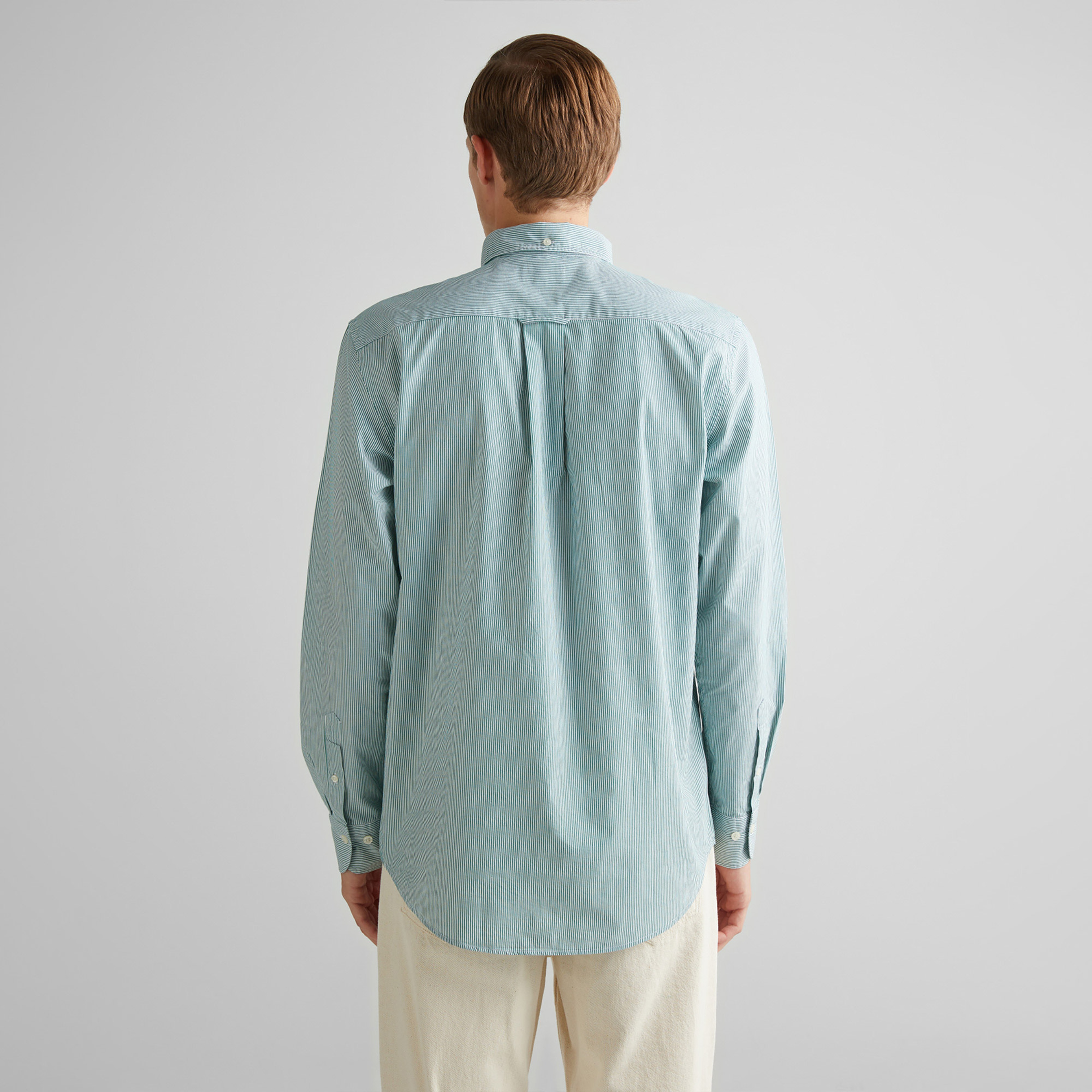 GANT Erkek Yeşil Regular Fit Çizgili Düğmeli Yaka Gömlek
