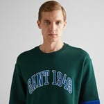 GANT Erkek Yeşil Relaxed Fit Bisiklet Yaka Renk Bloklu Sweatshirt