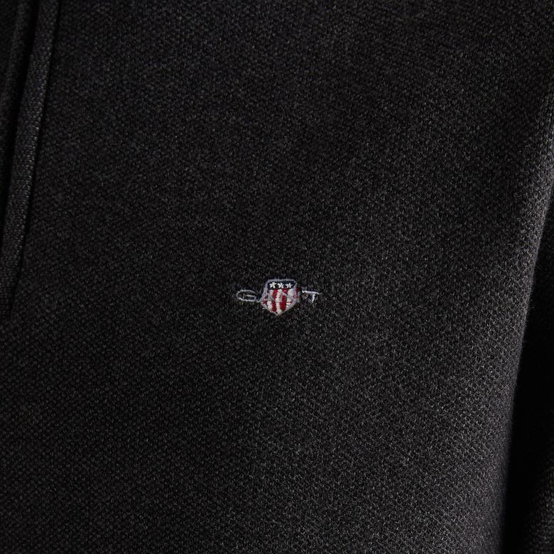 GANT Erkek Siyah Relaxed Fit Yarım Fermuarlı Kazak