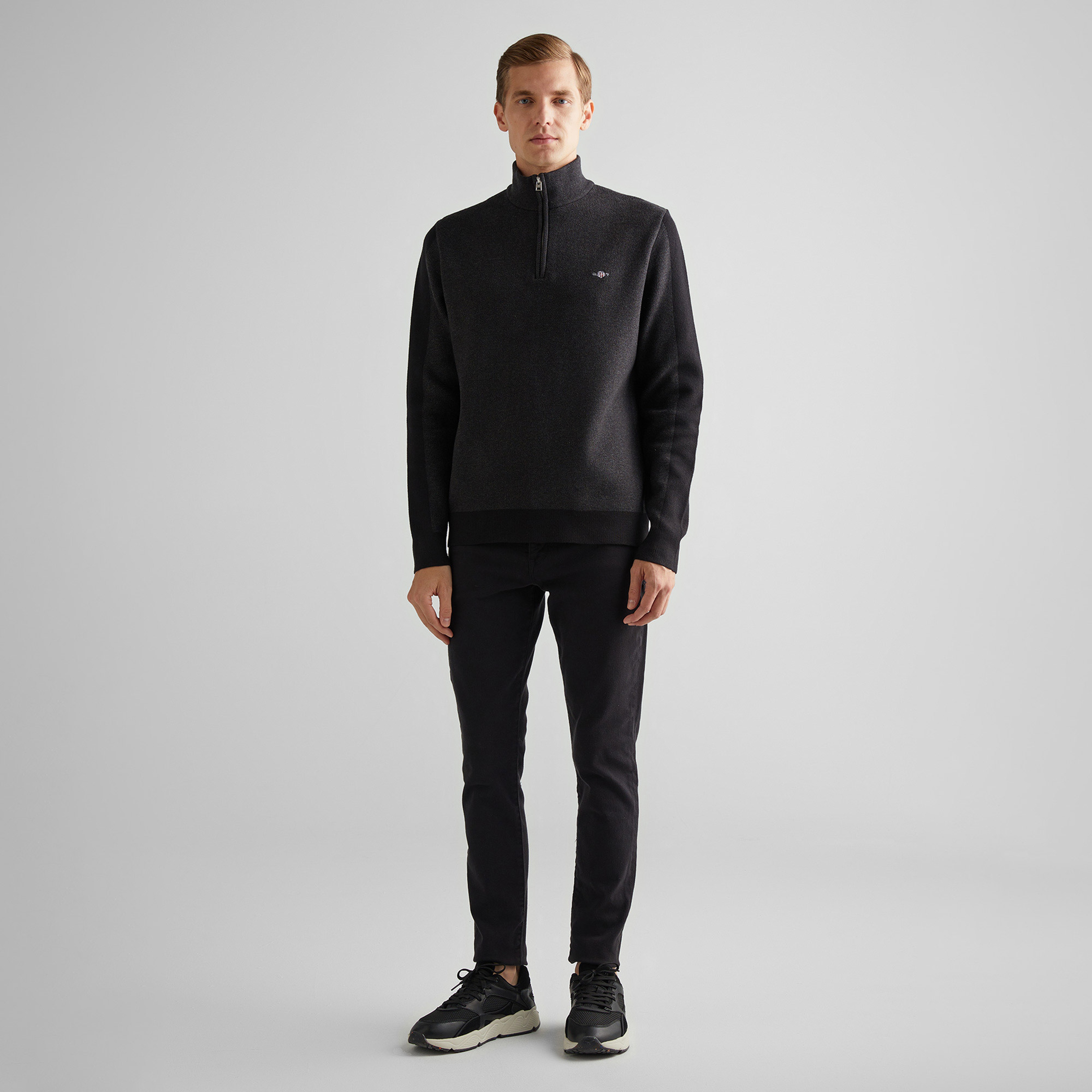 GANT Erkek Siyah Relaxed Fit Yarım Fermuarlı Kazak