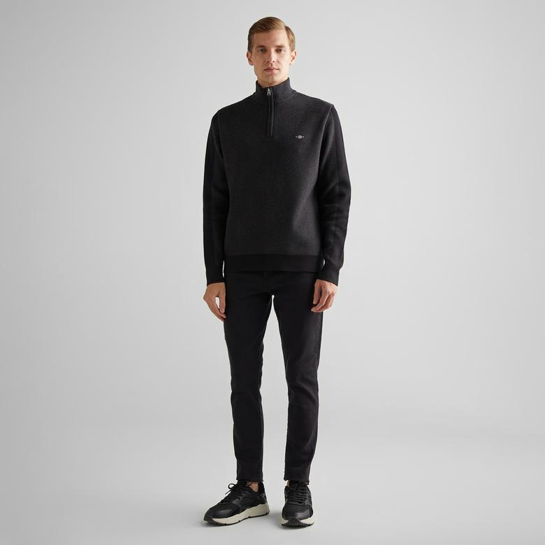 GANT Erkek Siyah Relaxed Fit Yarım Fermuarlı Kazak