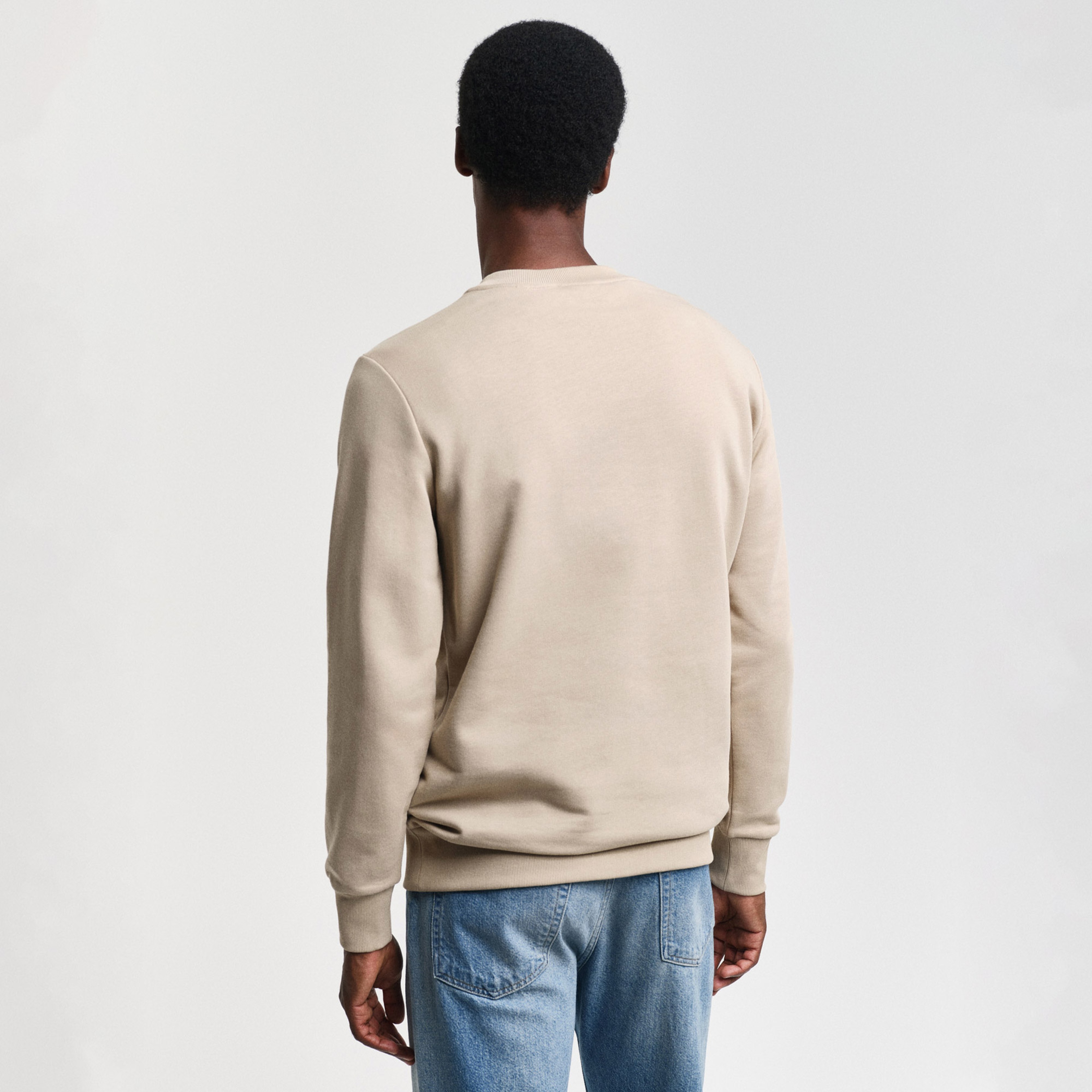GANT Erkek Bej Regular Fit Bisiklet Yaka Logolu Sweatshirt