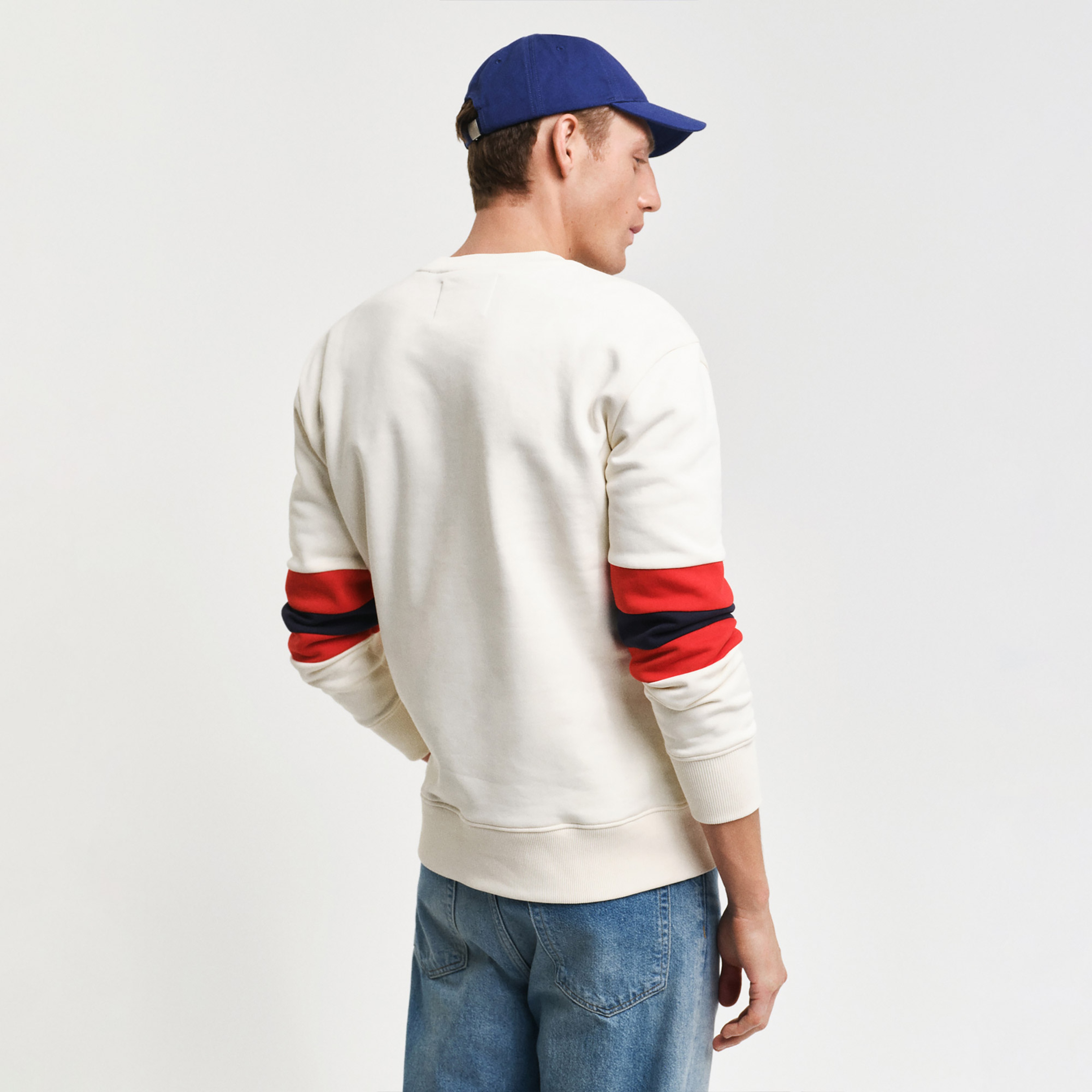 GANT Erkek Krem Relaxed Fit Bisiklet Yaka Renk Bloklu Sweatshirt