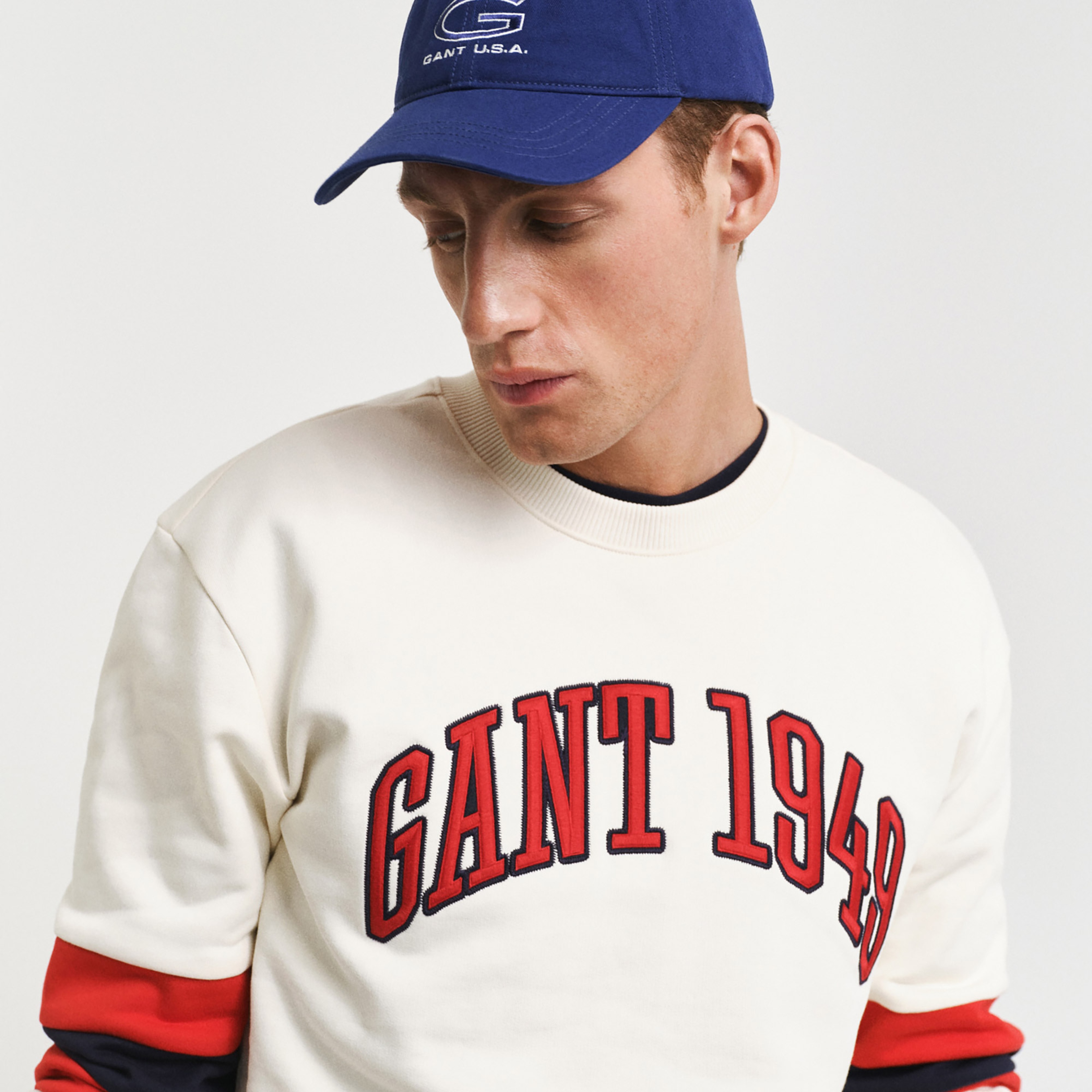 GANT Erkek Krem Relaxed Fit Bisiklet Yaka Renk Bloklu Sweatshirt