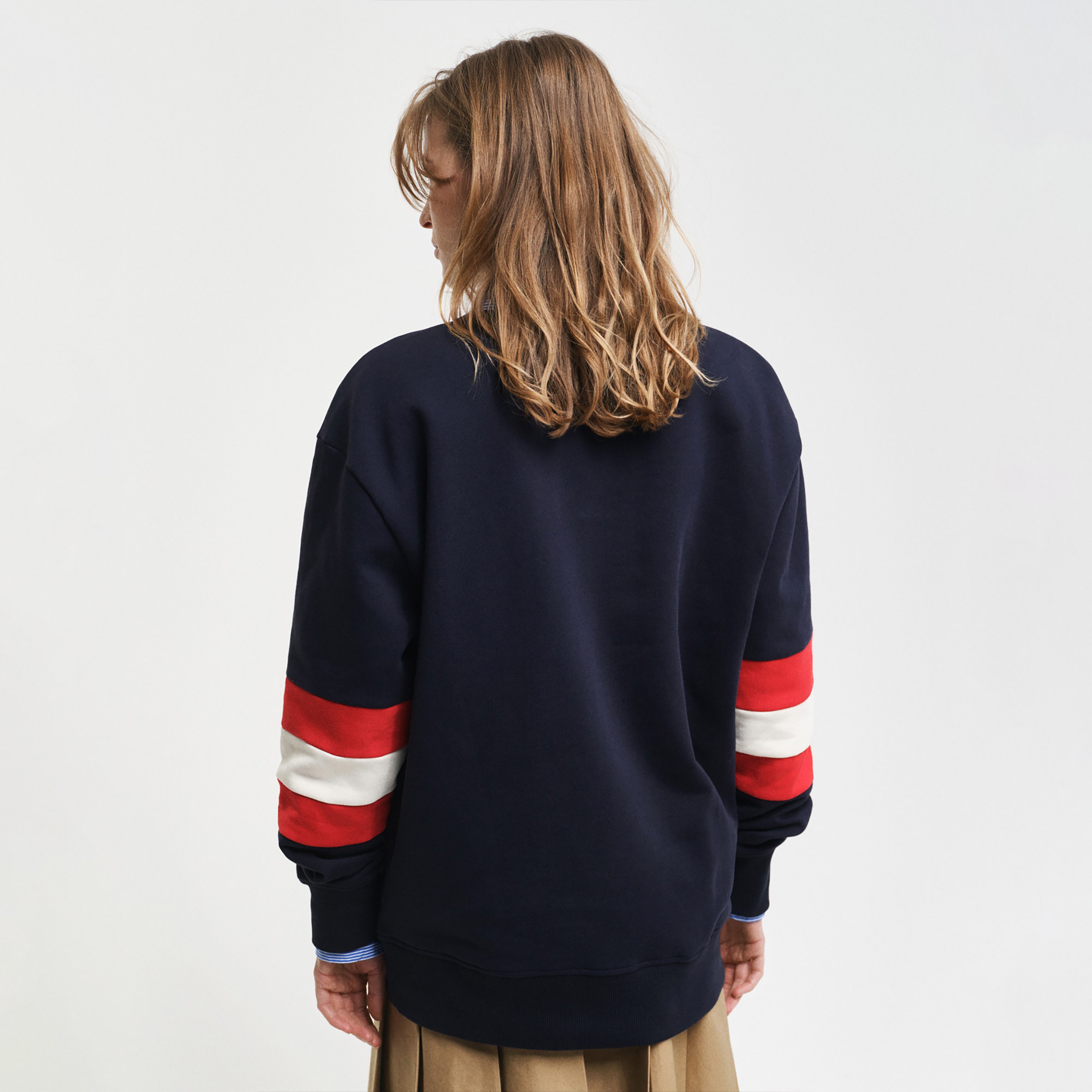 GANT Erkek Lacivert Relaxed Fit Bisiklet Yaka Renk Bloklu Sweatshirt