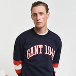GANT Erkek Lacivert Relaxed Fit Bisiklet Yaka Renk Bloklu Sweatshirt