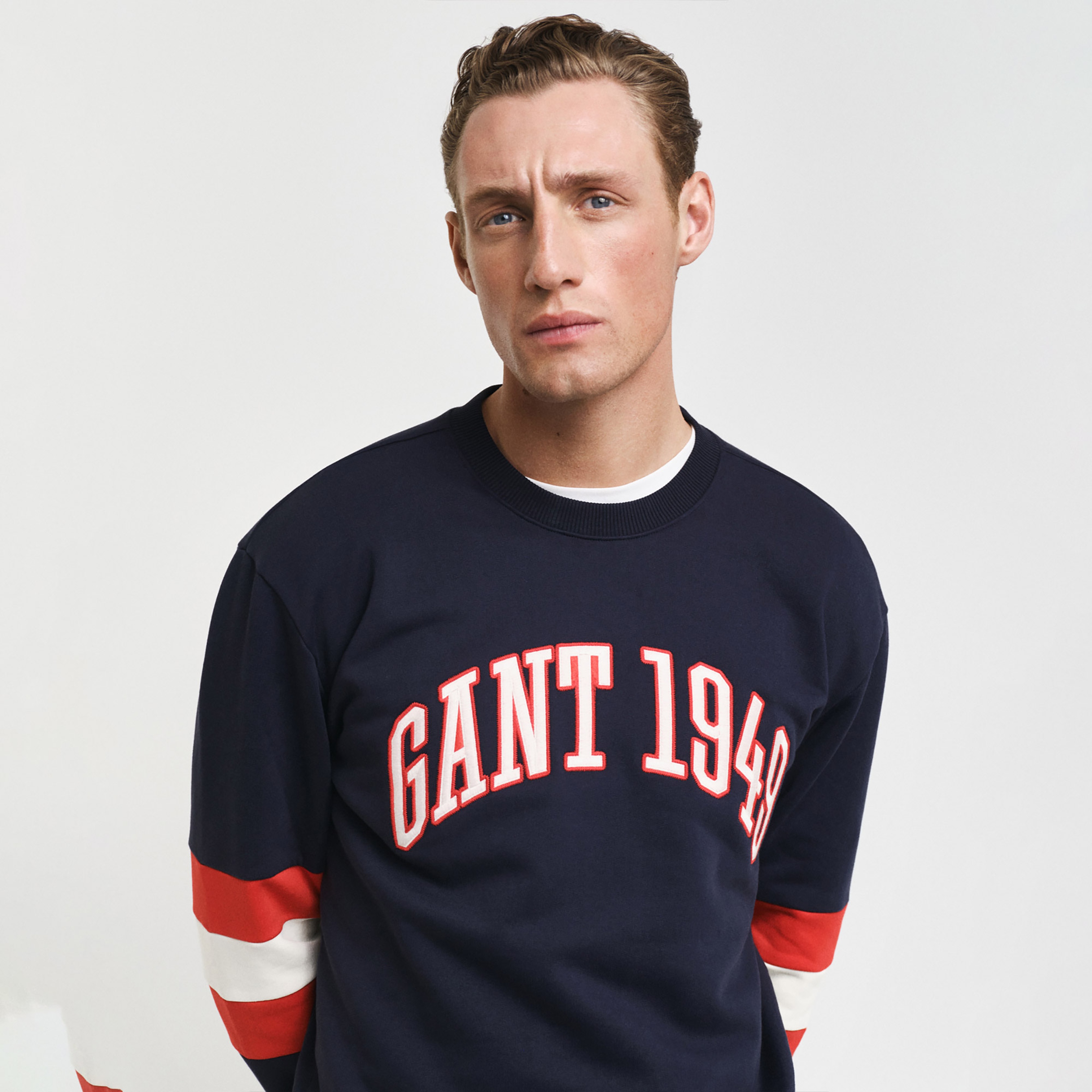 GANT Erkek Lacivert Relaxed Fit Bisiklet Yaka Renk Bloklu Sweatshirt