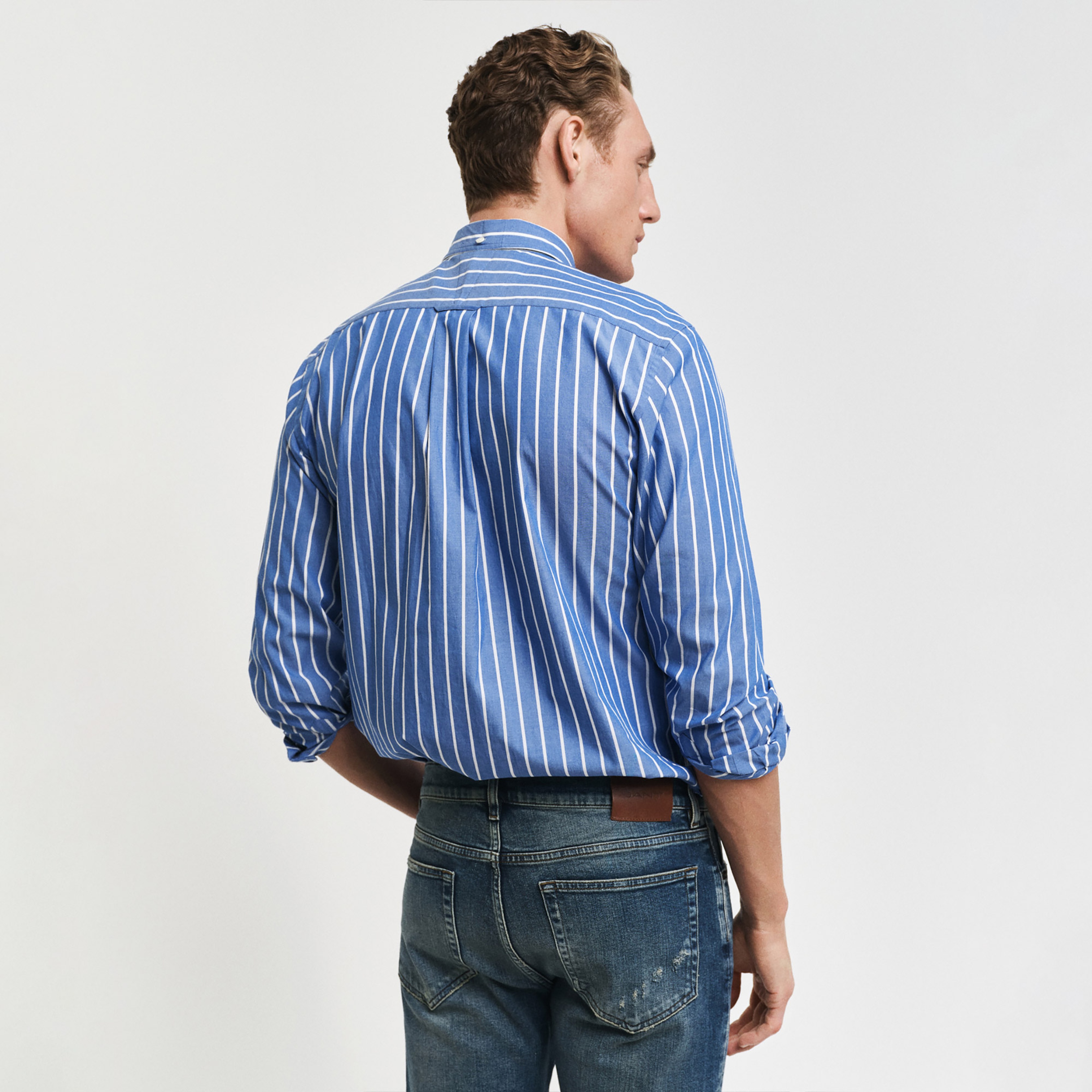 GANT Erkek Mavi Regular Fit Düğmeli Yaka Çizgili Gömlek