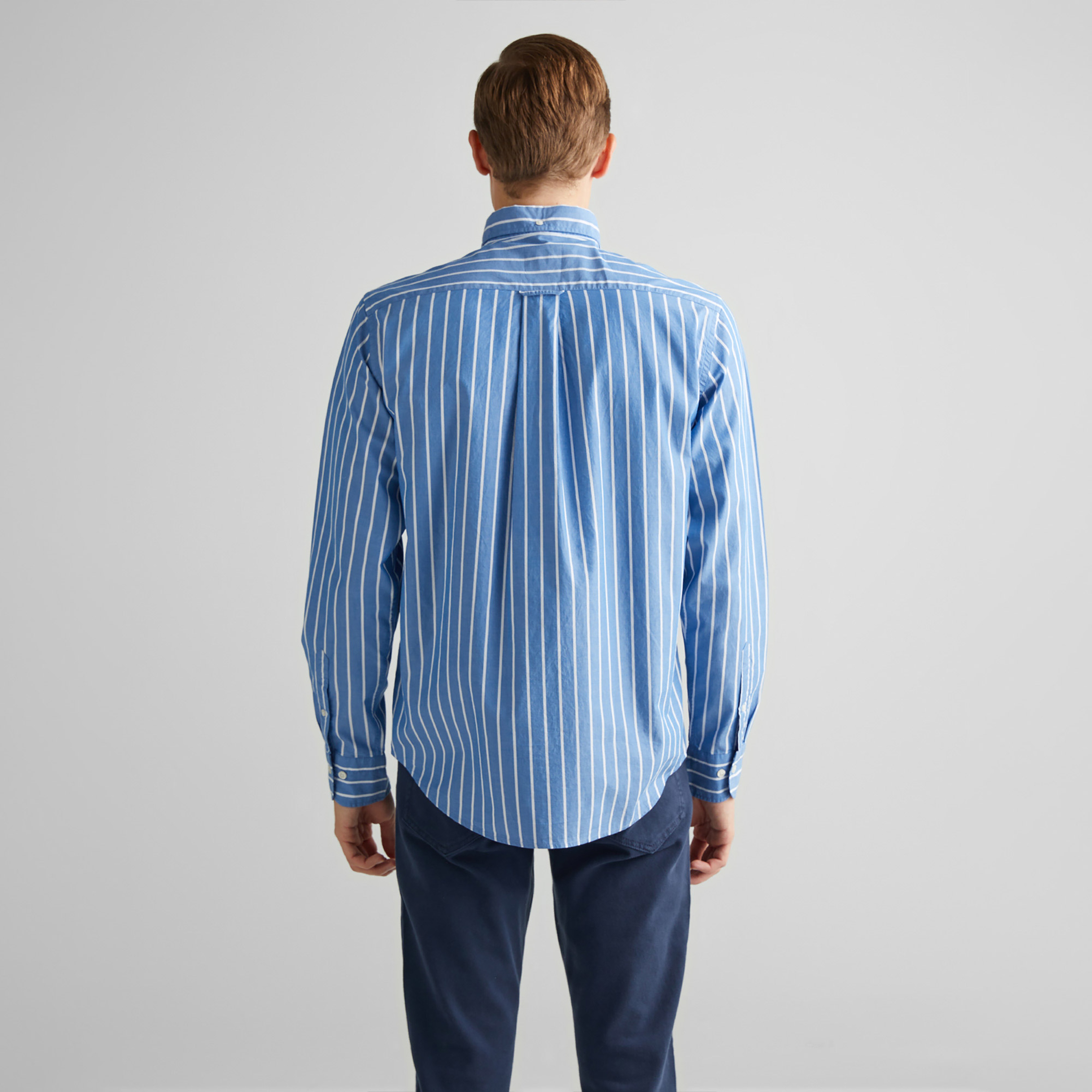 GANT Erkek Mavi Regular Fit Düğmeli Yaka Çizgili Gömlek