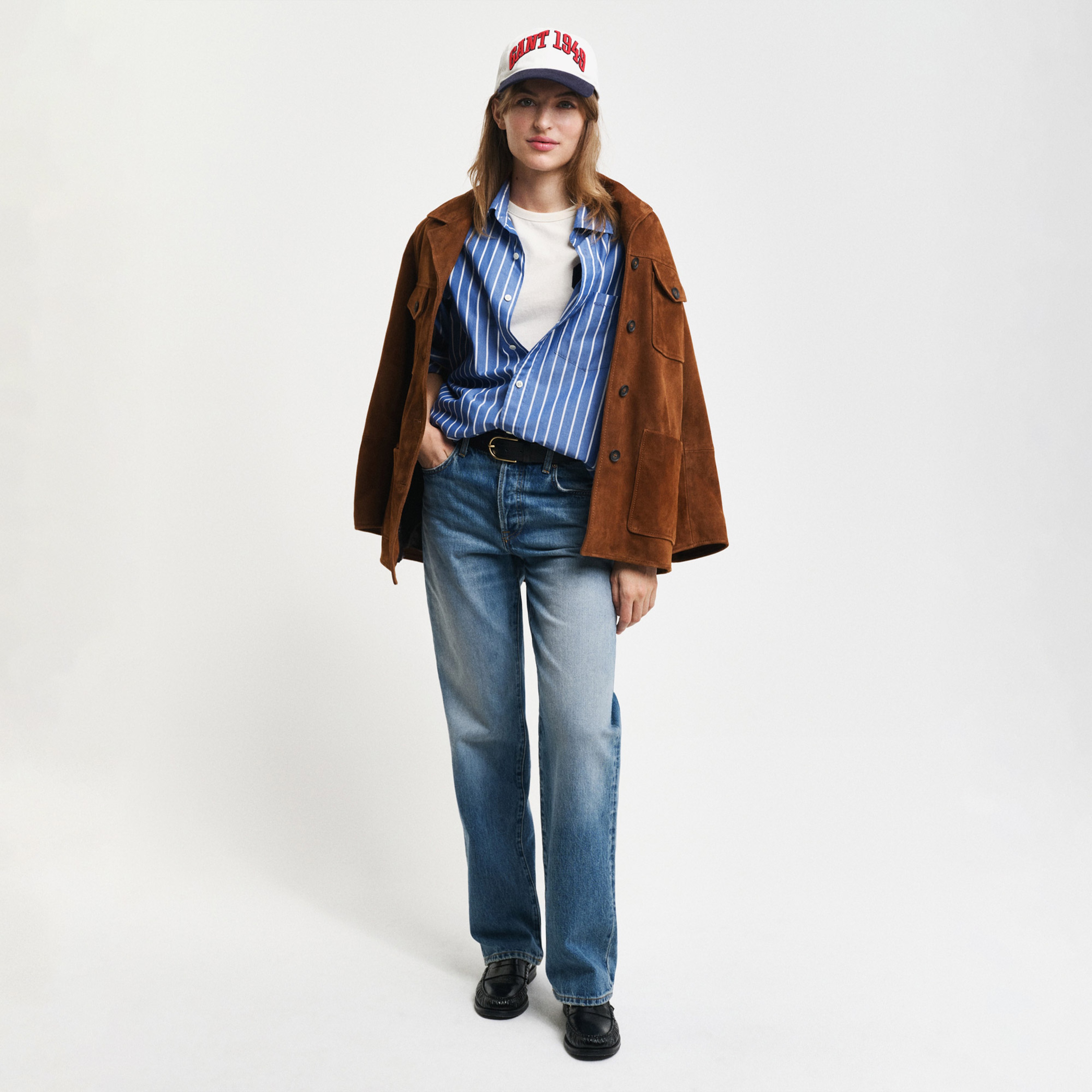 GANT Erkek Mavi Regular Fit Düğmeli Yaka Çizgili Gömlek