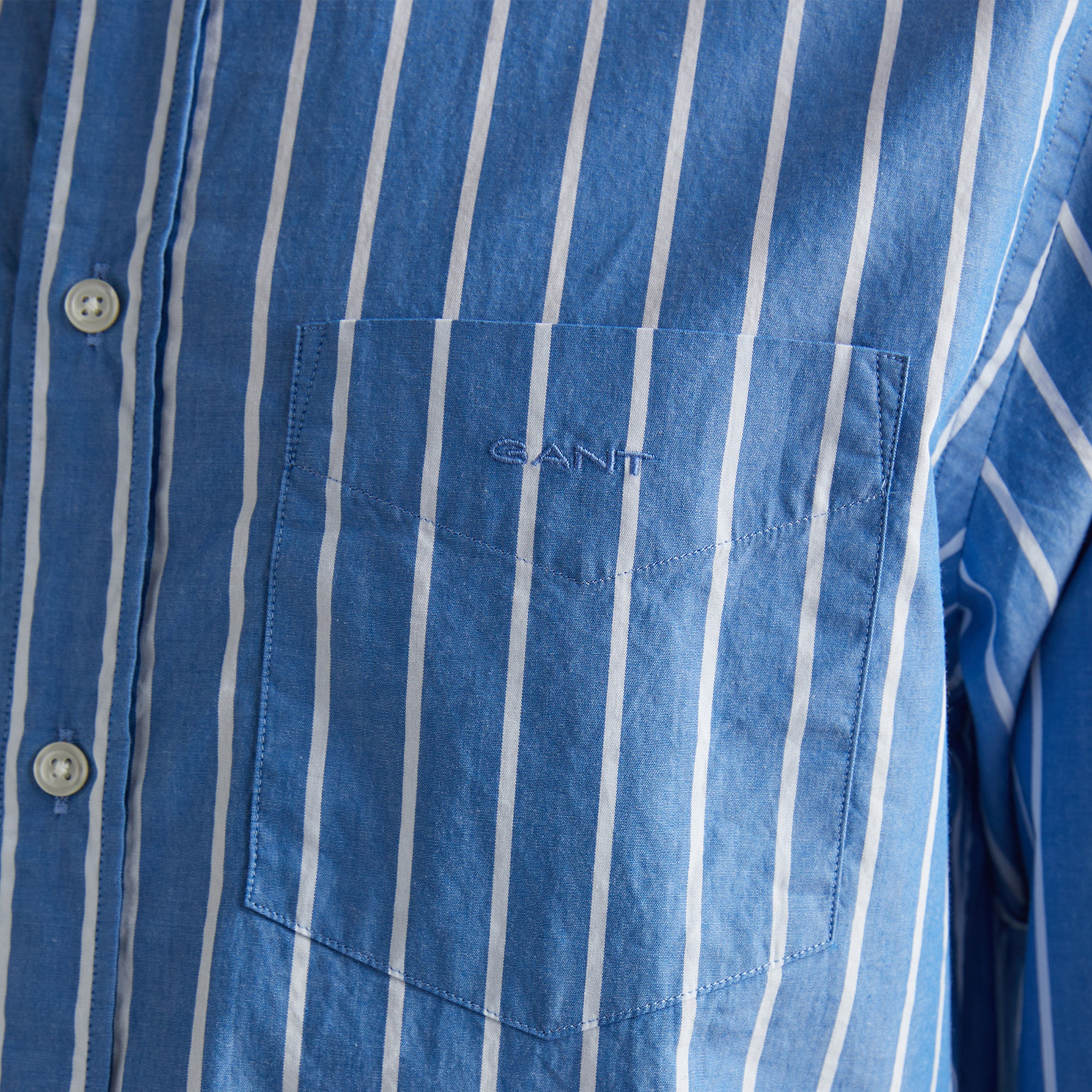 GANT Erkek Mavi Regular Fit Düğmeli Yaka Çizgili Gömlek