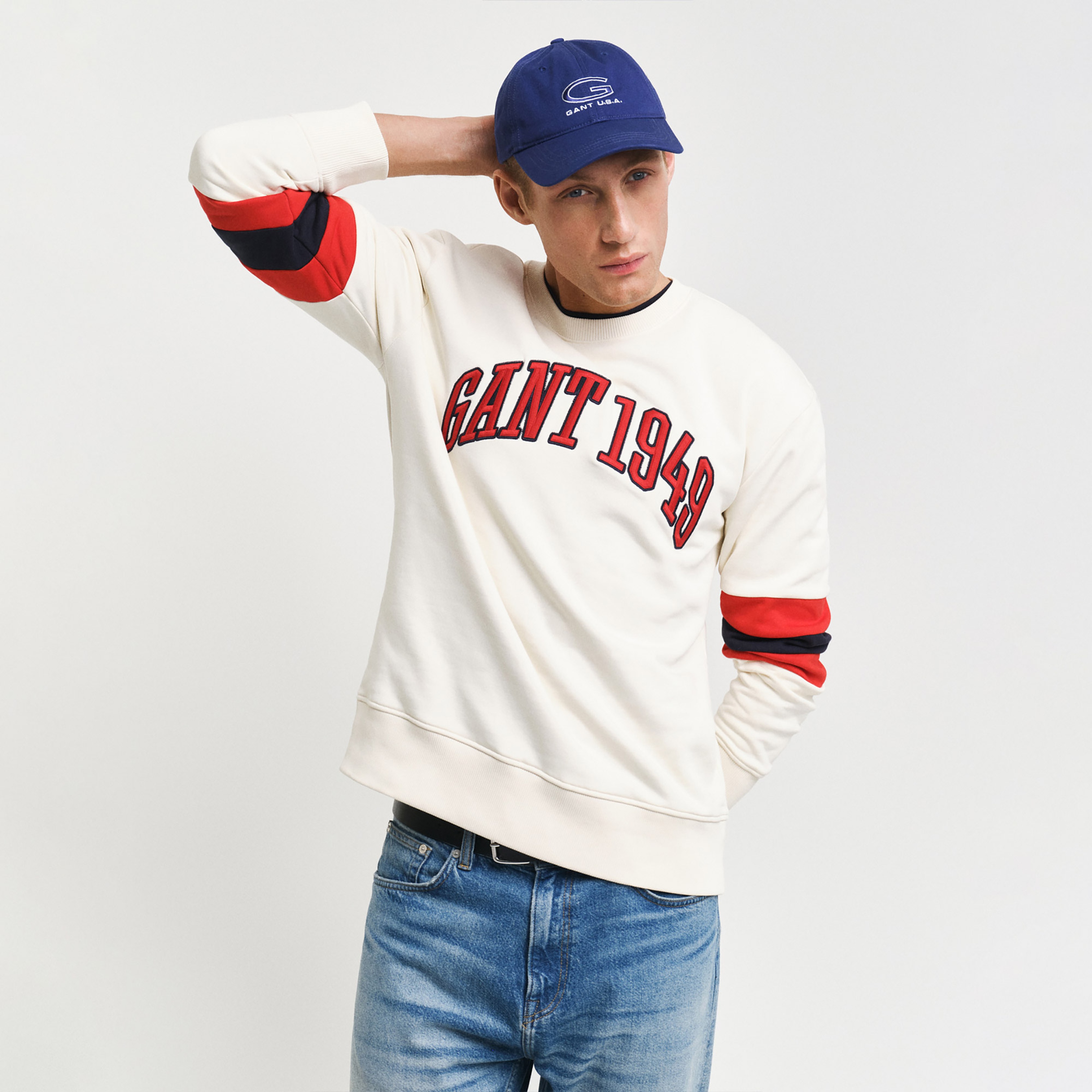 GANT Erkek Krem Relaxed Fit Bisiklet Yaka Renk Bloklu Sweatshirt