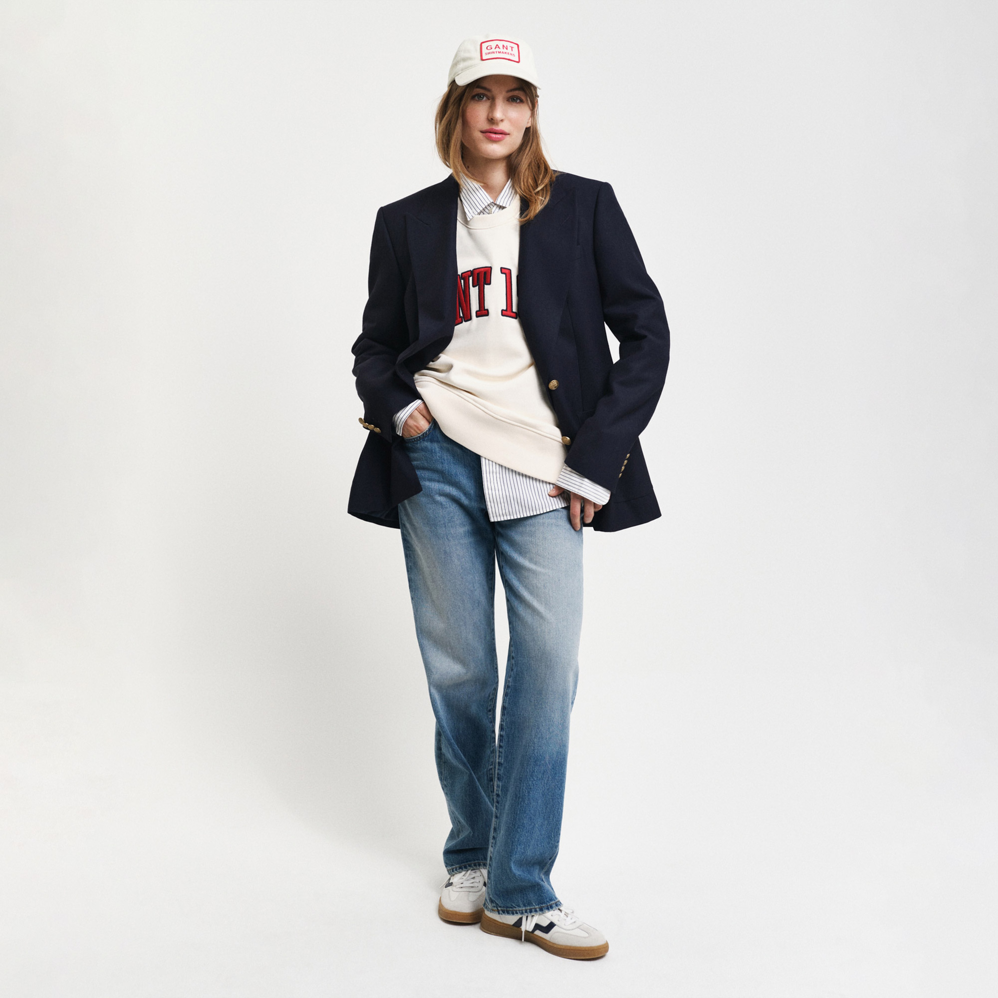 GANT Erkek Krem Relaxed Fit Bisiklet Yaka Renk Bloklu Sweatshirt