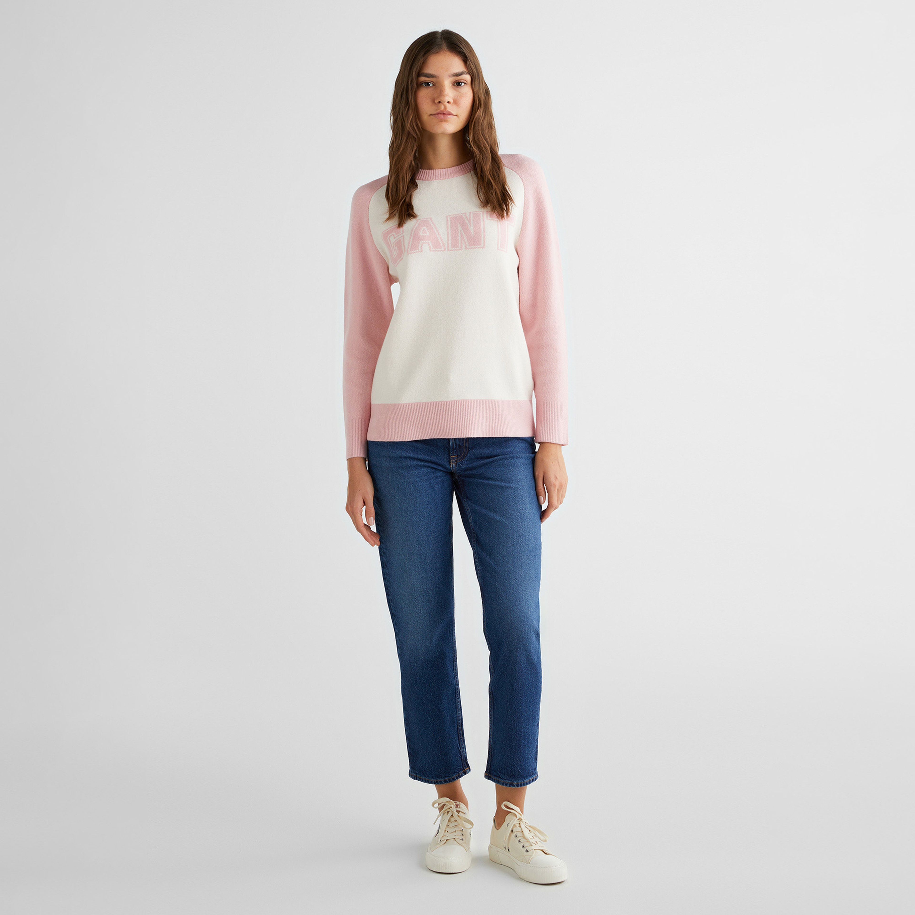 GANT Kadın Krem Regular Fit Bisiklet Yaka Logolu Kazak