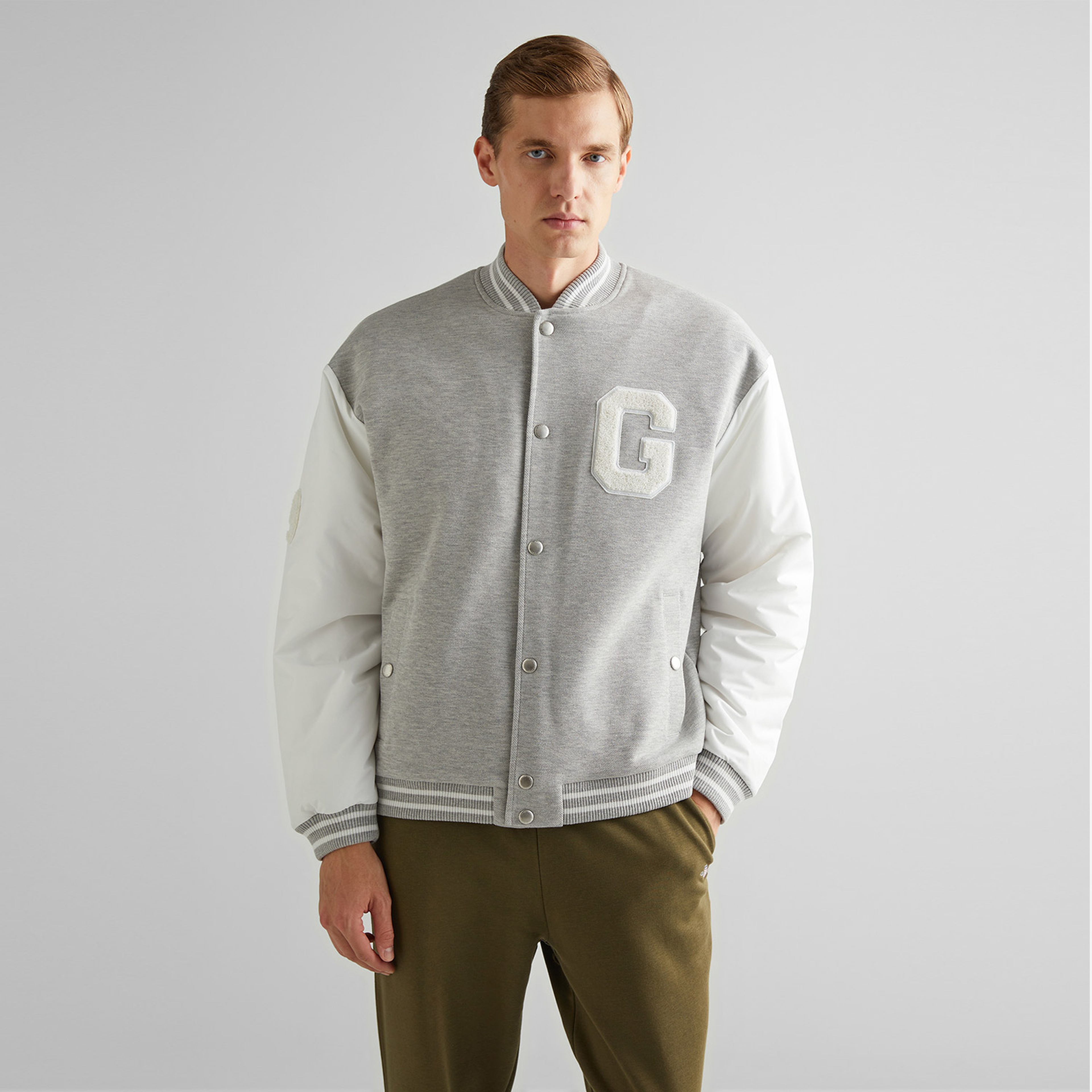 GANT Erkek Gri Relaxed Fit Hakim Yaka Logolu Bomber Ceket