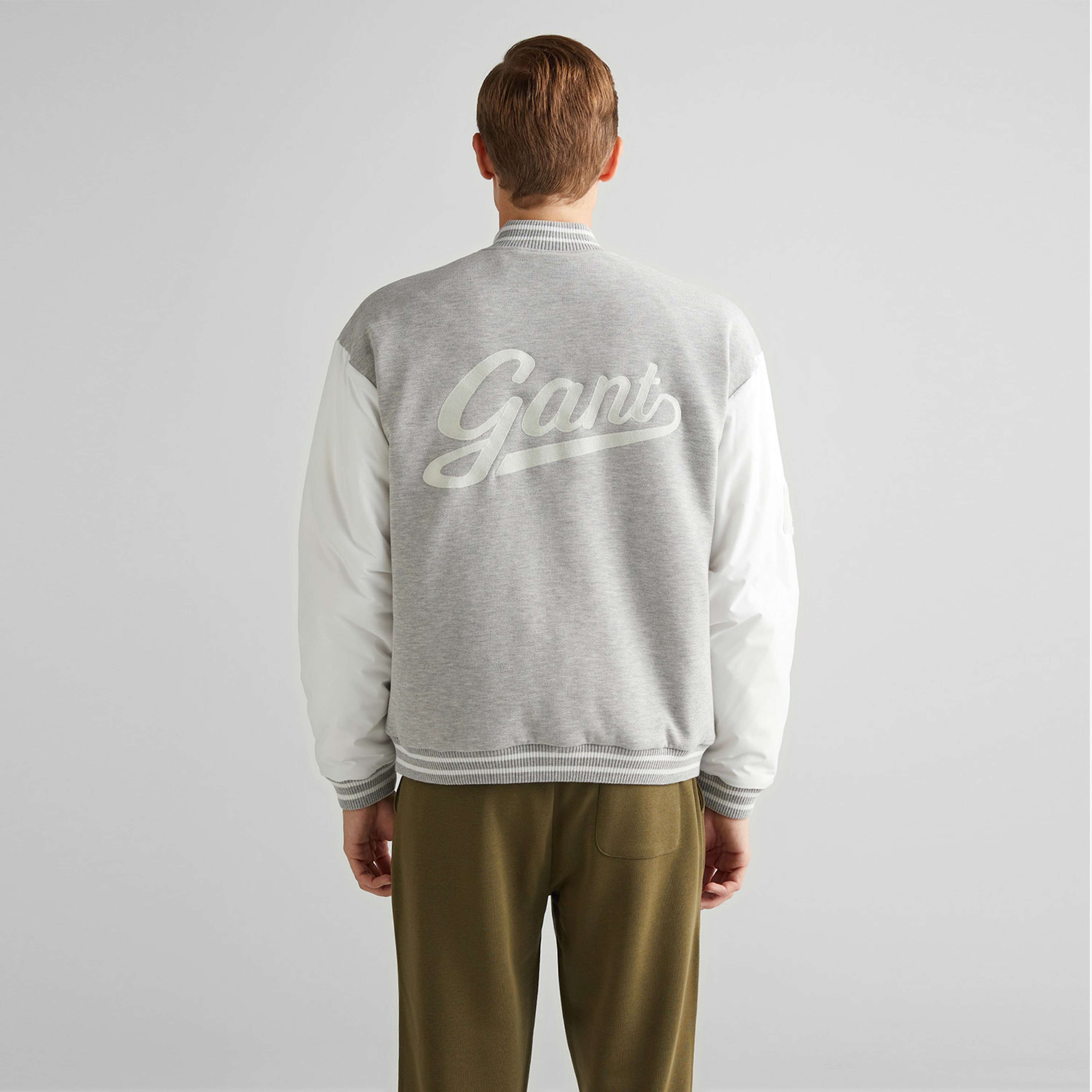 GANT Erkek Gri Relaxed Fit Hakim Yaka Logolu Bomber Ceket