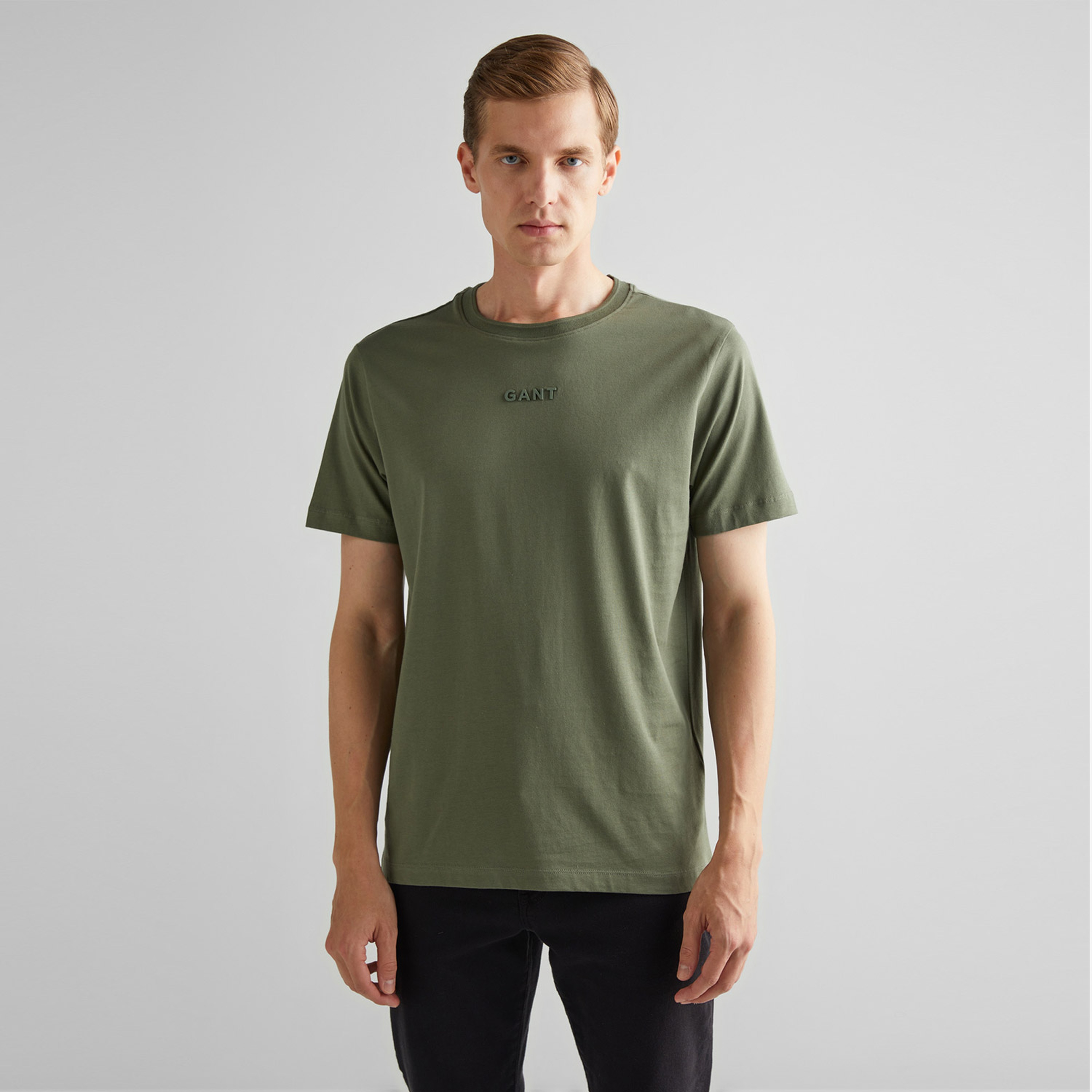 GANT Erkek Yeşil Regular Fit Bisiklet Yaka Logolu T-Shirt