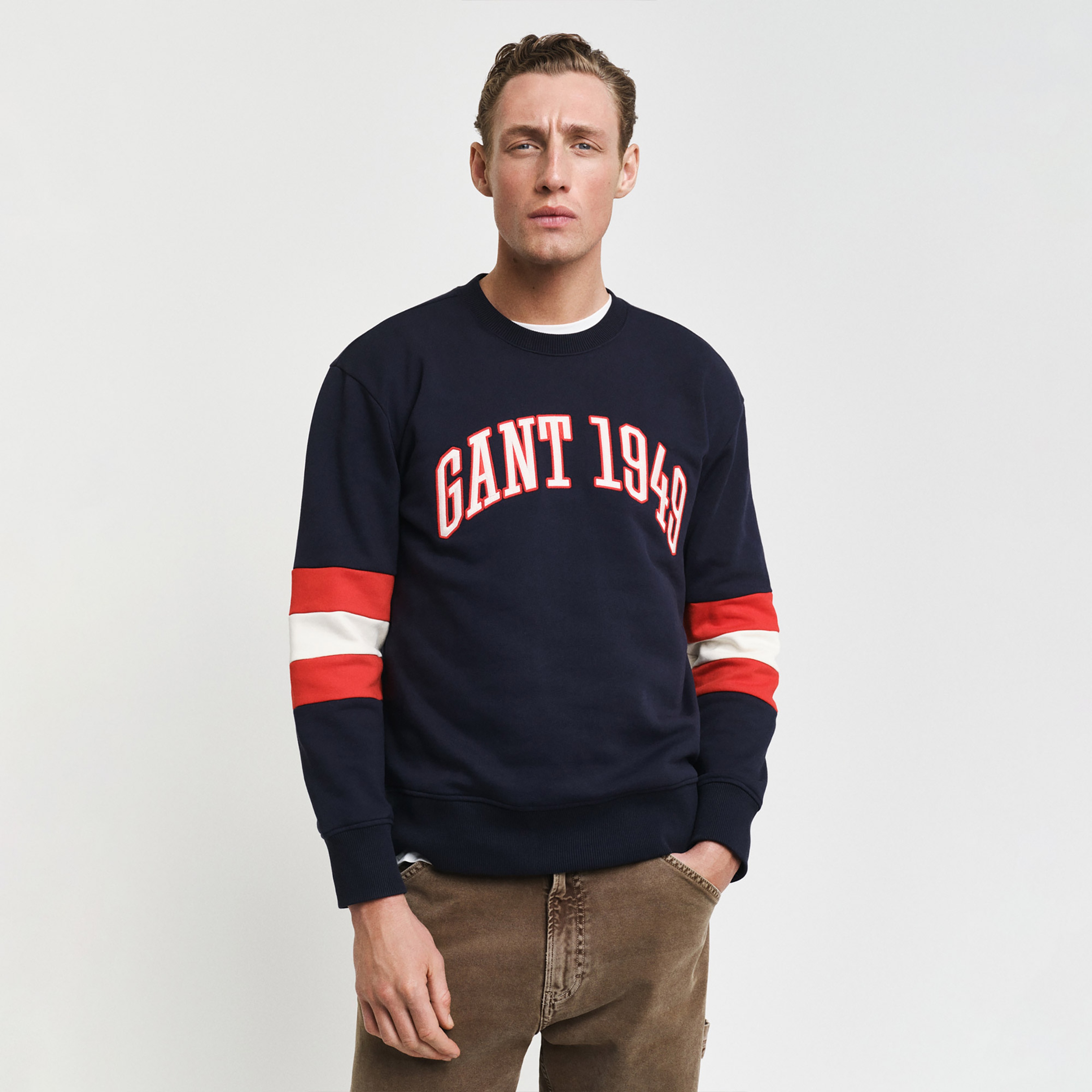 GANT Erkek Lacivert Relaxed Fit Bisiklet Yaka Renk Bloklu Sweatshirt