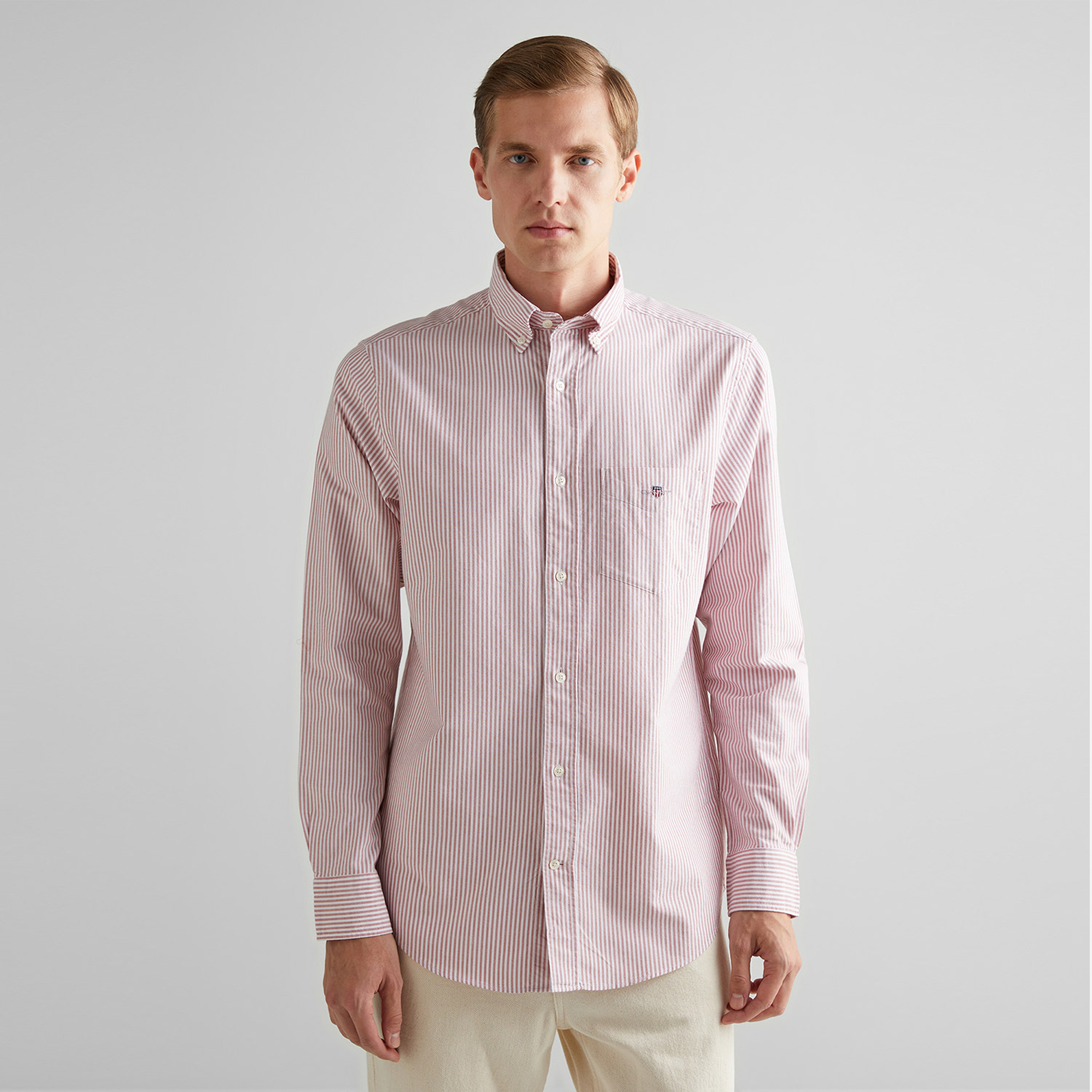 GANT Erkek Kırmızı Regular Fit Çizgili Oxford Gömlek